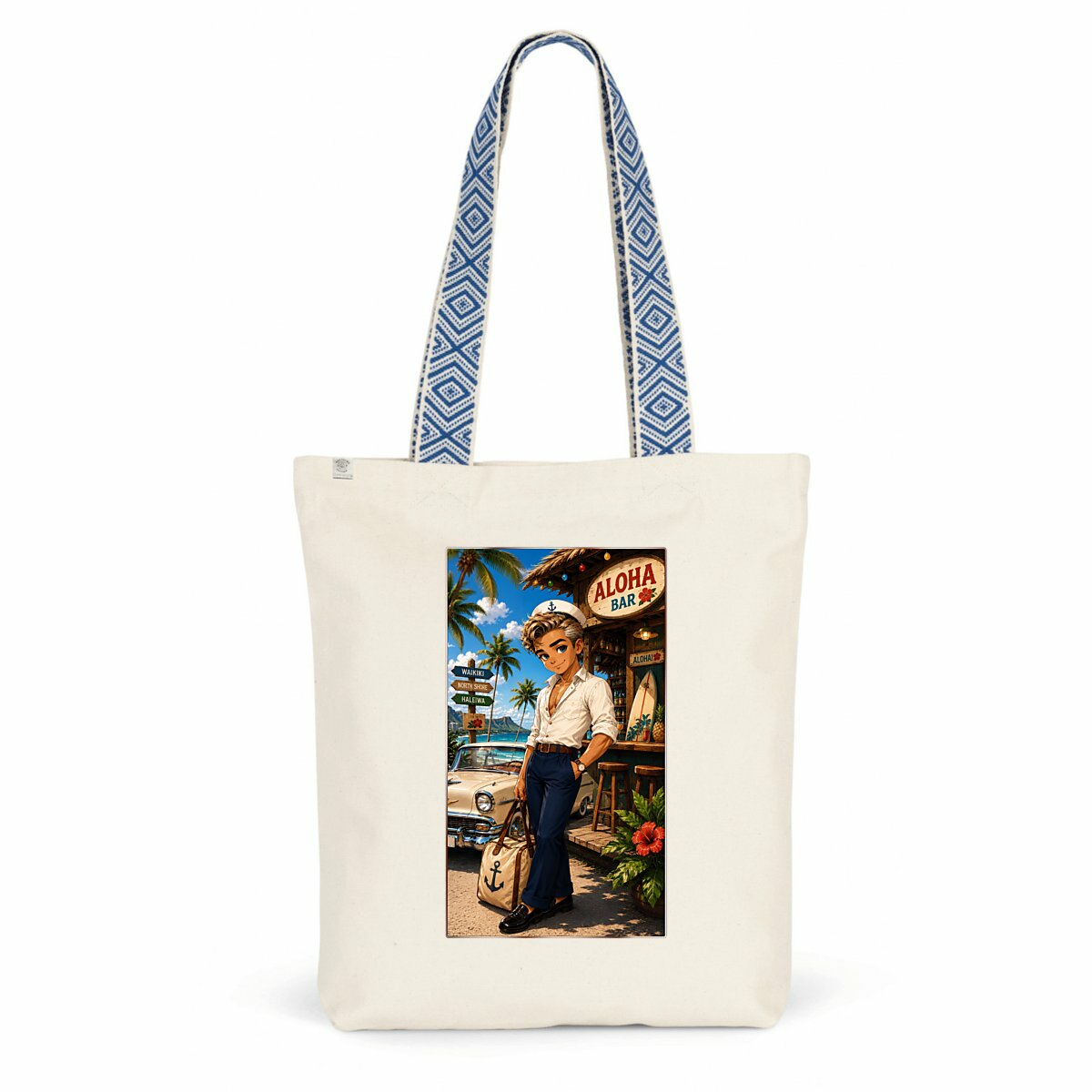 Image front Tote Bag Vintage Hawaï Bruce Sailor Boy - Rockachibi