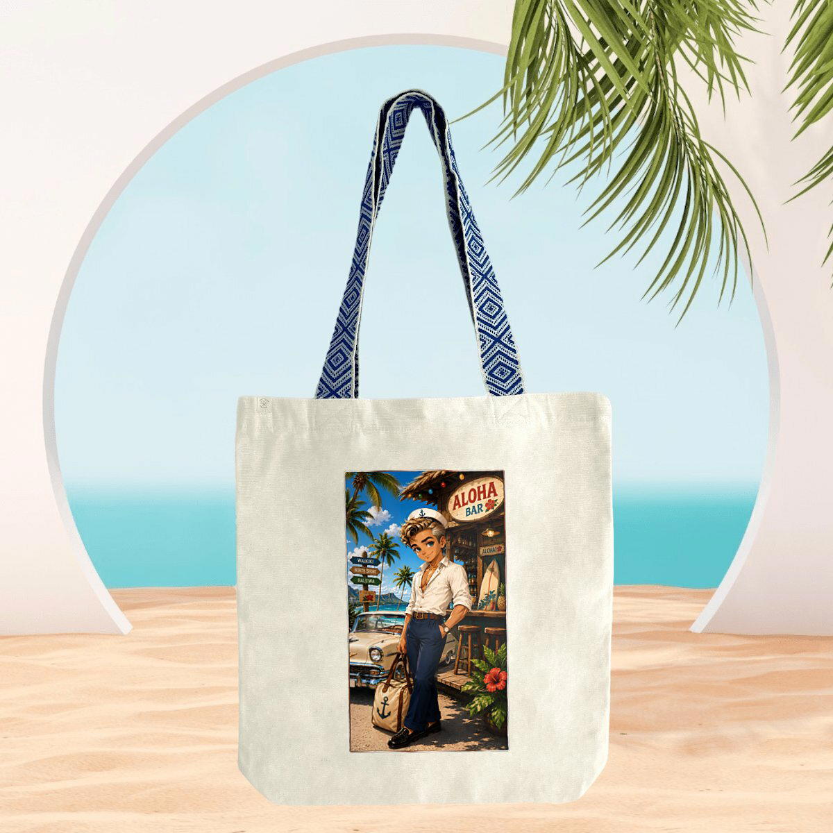 Image front Tote Bag Vintage Hawaï Bruce Sailor Boy - Rockachibi