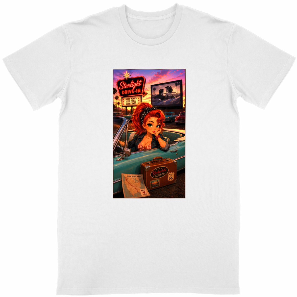 Image front T-shirt classique  Unisexe Rockabilly Ginger au Drive-In - Collection Rockachibi