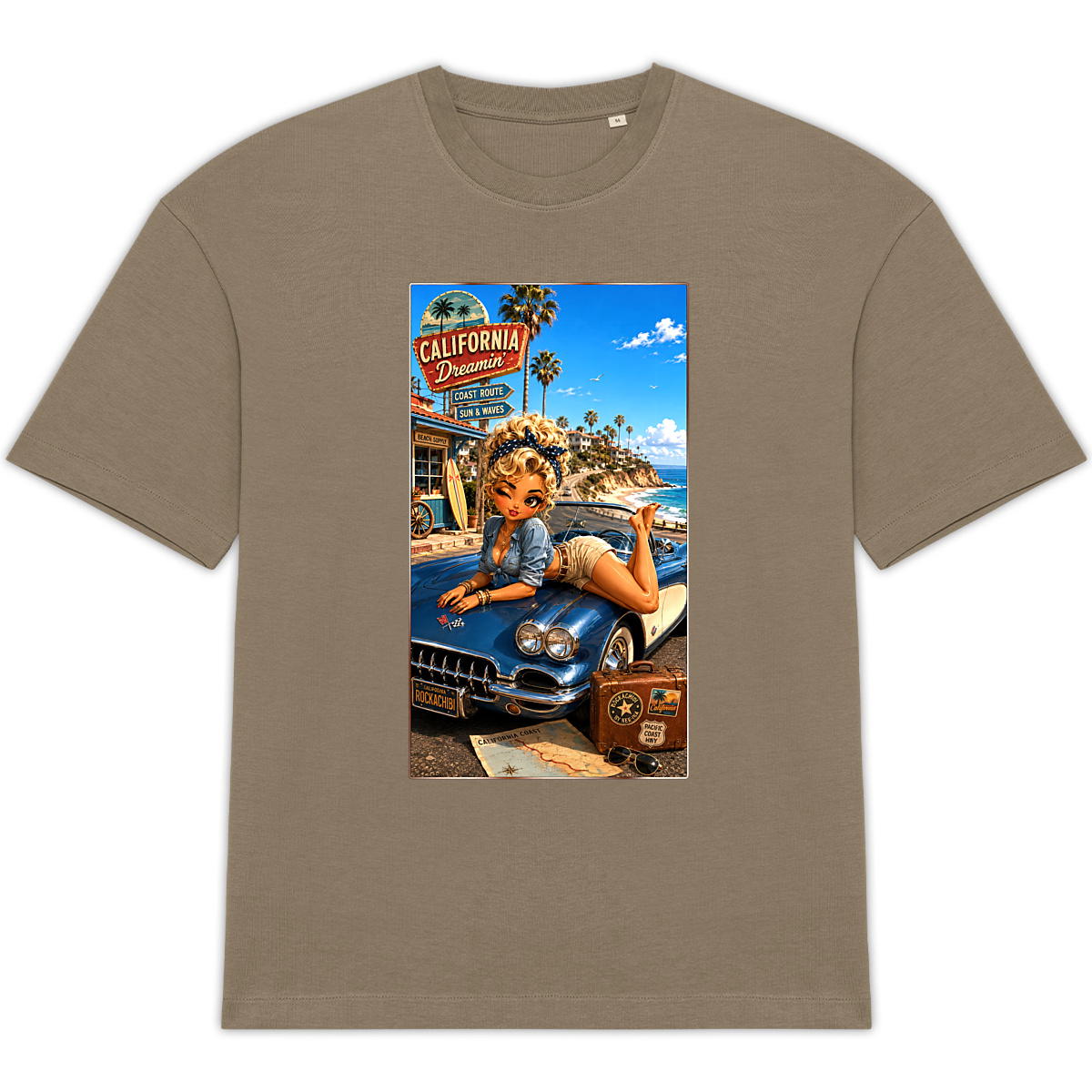 Image front T-shirt Oversize unisexe Vintage California Crystal - Rockachibi