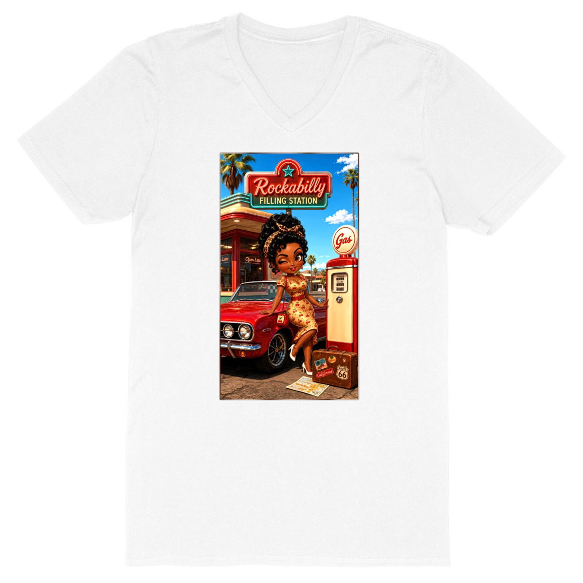 Image front T-shirt Col V Homme Rockabilly Filling Station Gloria - Rockachibi