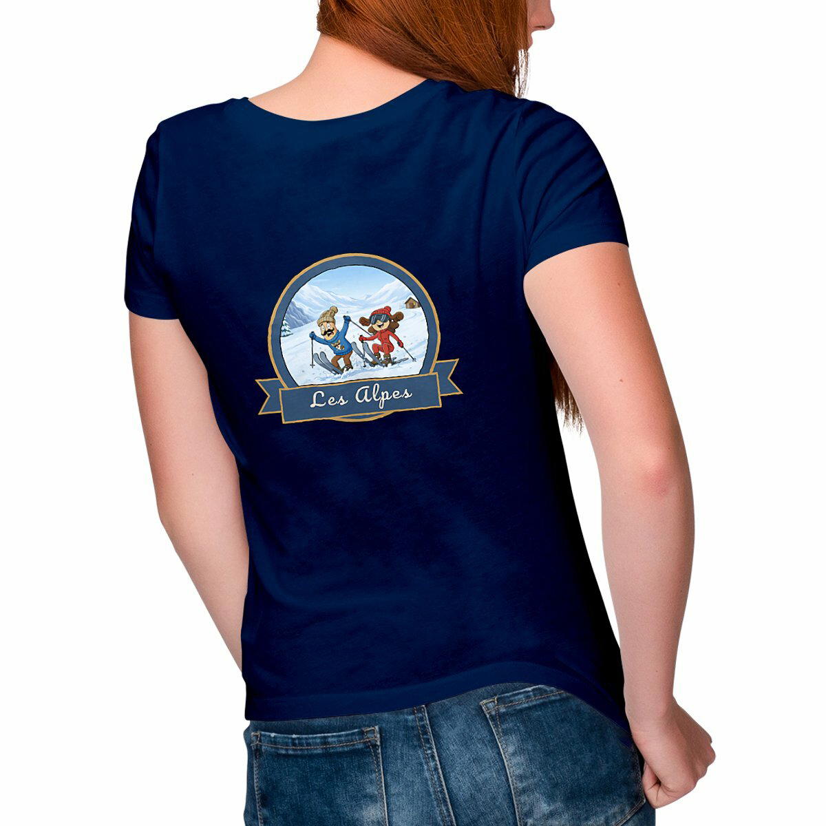 T-shirt Femme Col V "Kékette et Vagina dans Les Alpes'