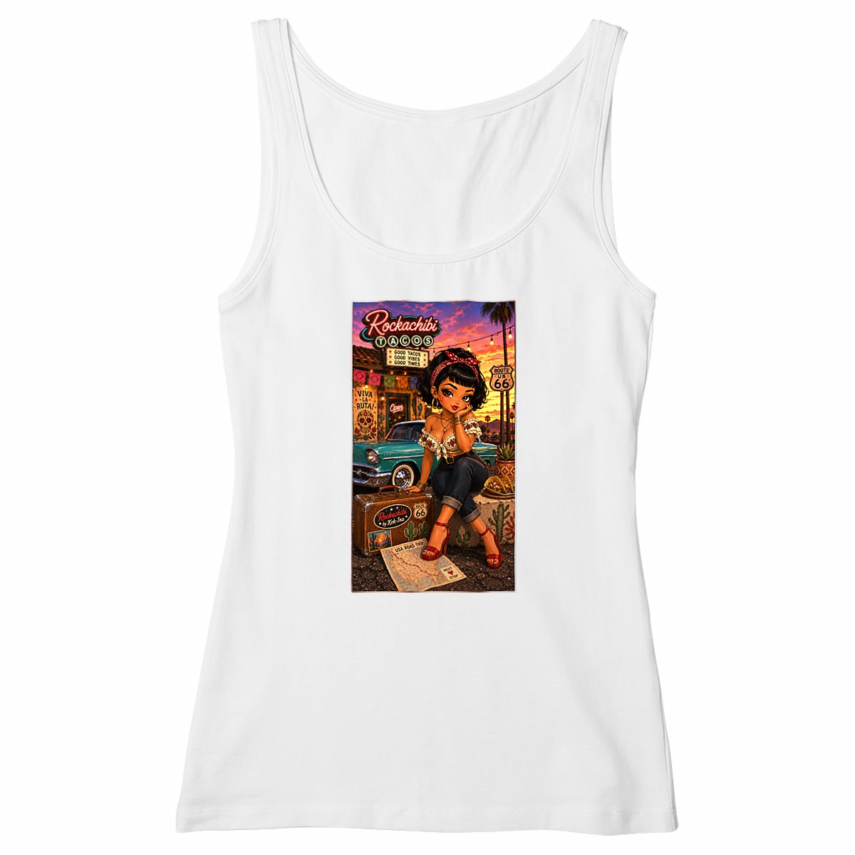 Image front Débardeur cintré Femme Vintage Viva La Ruta Pénélopé - Collection Rockachibi