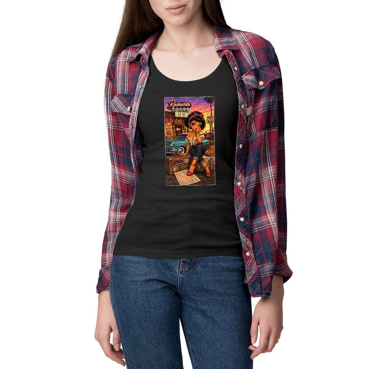 Image front Débardeur cintré Femme Vintage Viva La Ruta Pénélopé - Collection Rockachibi