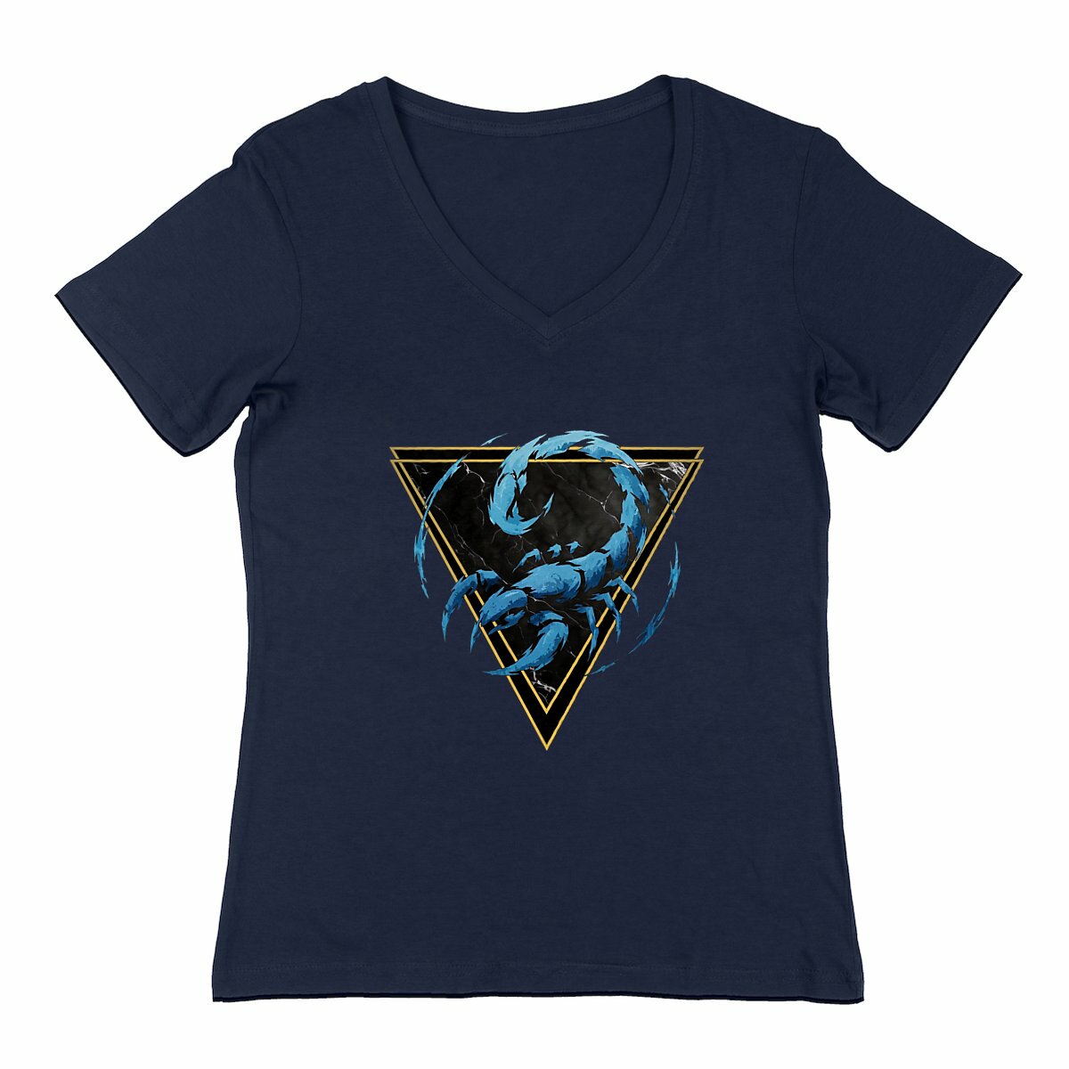 Image front T-shirt Col V Femme Scorpion Coton Bio - Style Ethnique Élément Eau