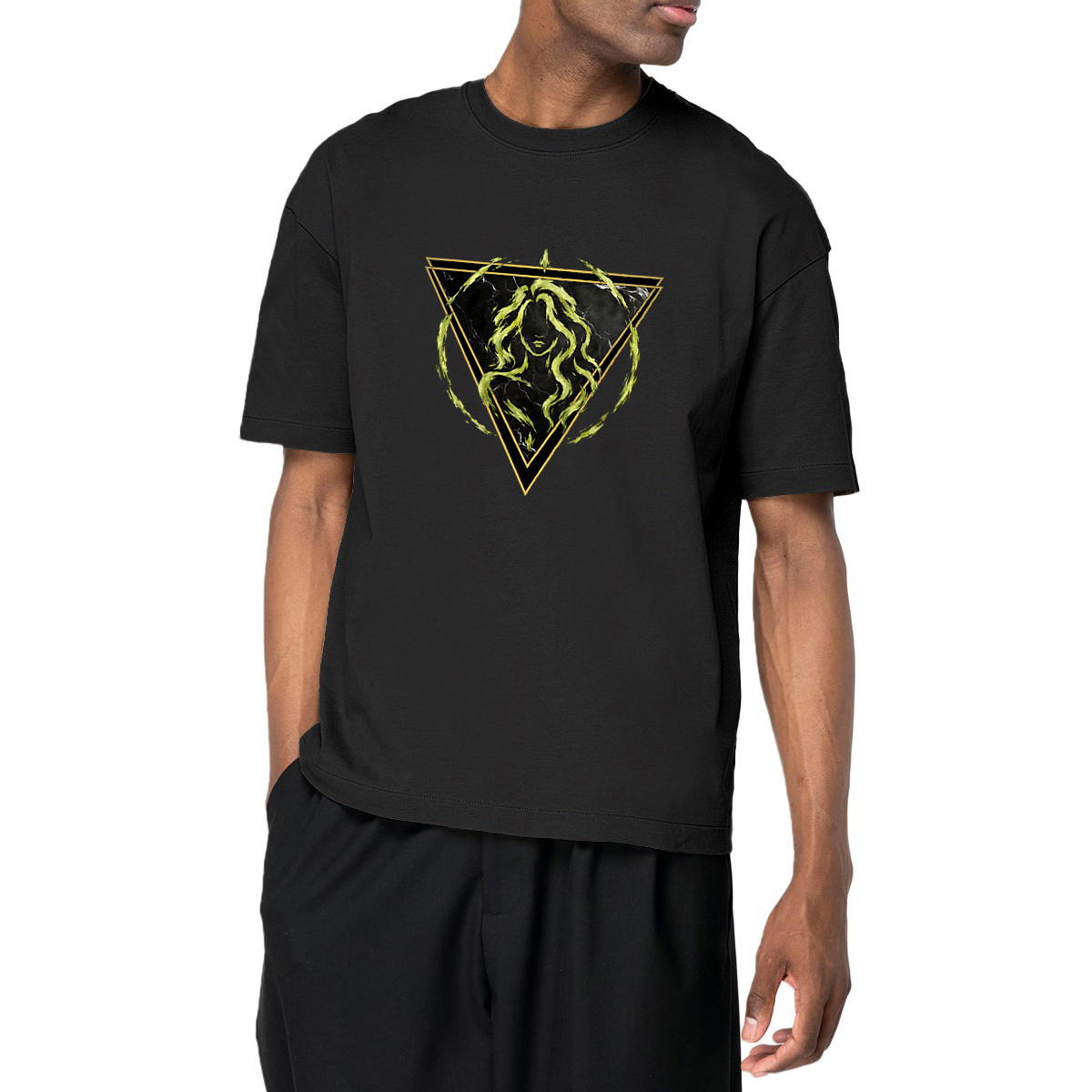 Image front T-shirt Oversized Unisexe Vierge Coton Bio - Style Ethnique Élément Terre