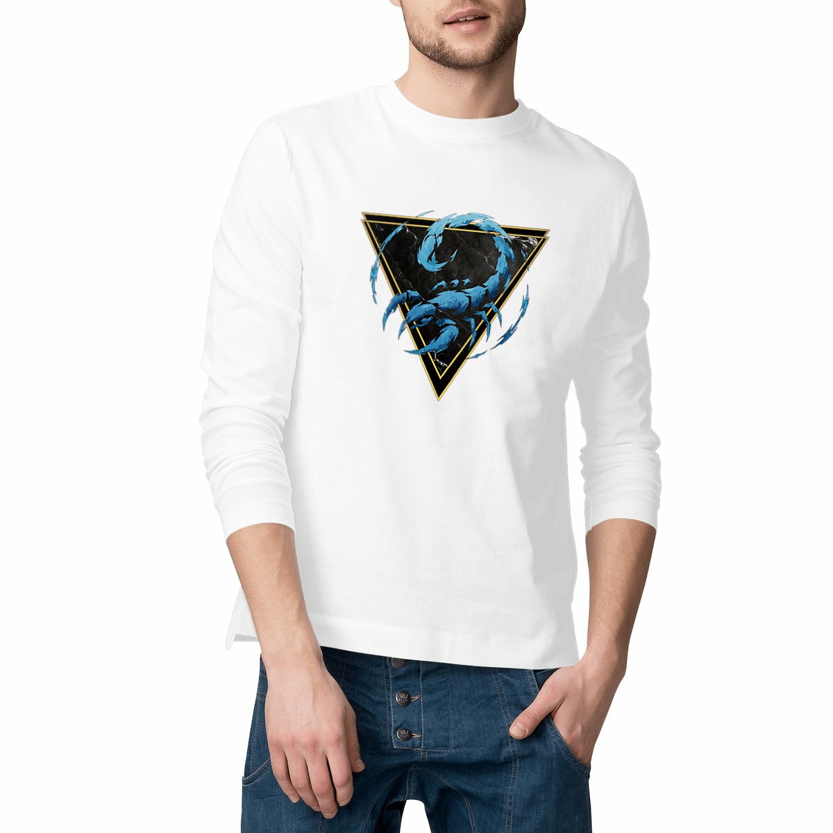 Image front T-shirt Manches Longues Homme Scorpion Coton Bio - Style Ethnique Élément Eau