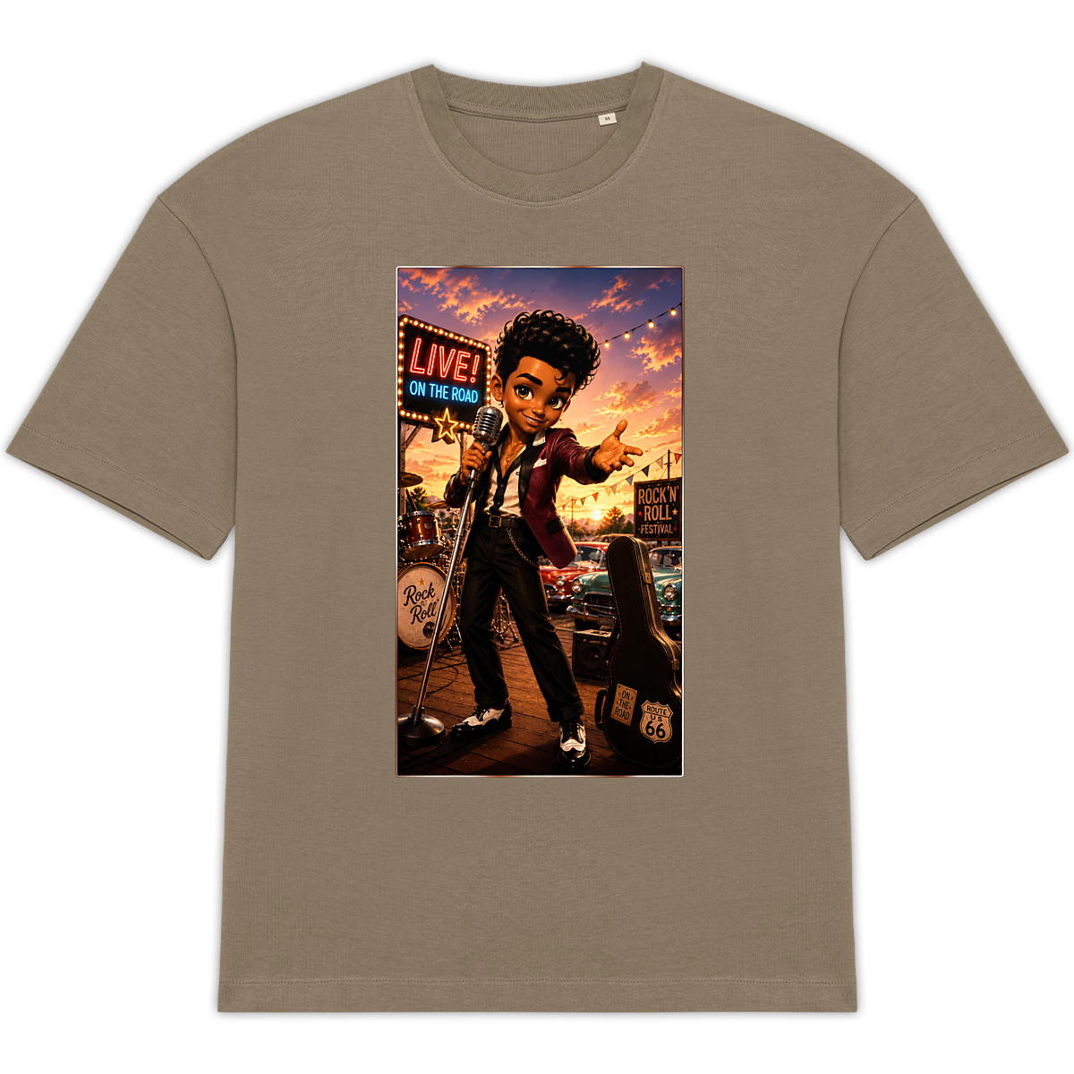 Image front T-shirt Oversize Unisexe Vintage Live On The Road Bobby - Rockachibi
