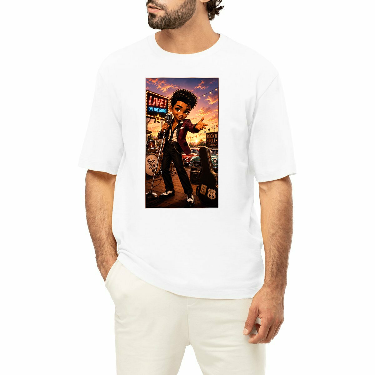 Image front T-shirt Oversize Unisexe Vintage Live On The Road Bobby - Rockachibi