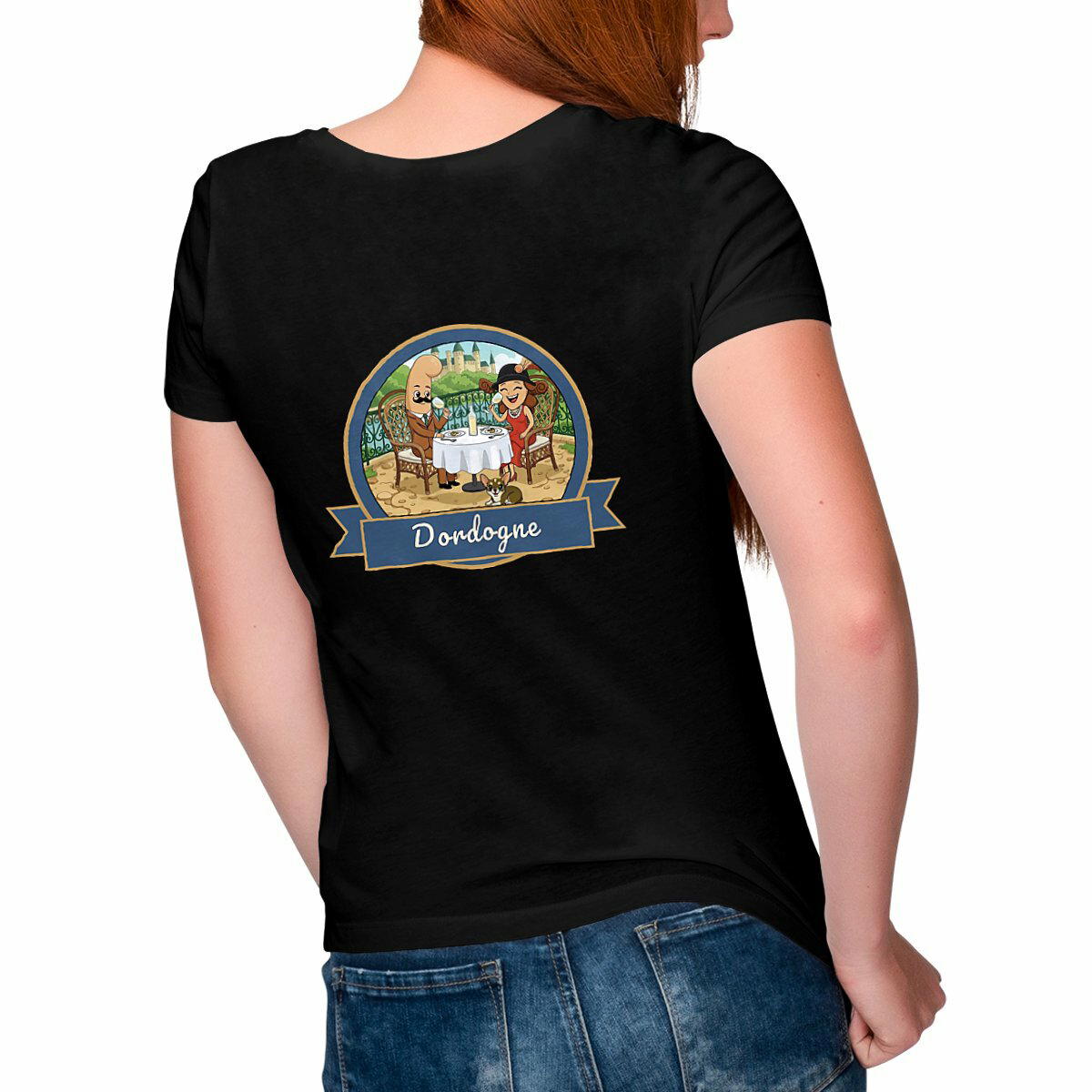 T-shirt femme col V "Kékette et Vagina en Dordogne"