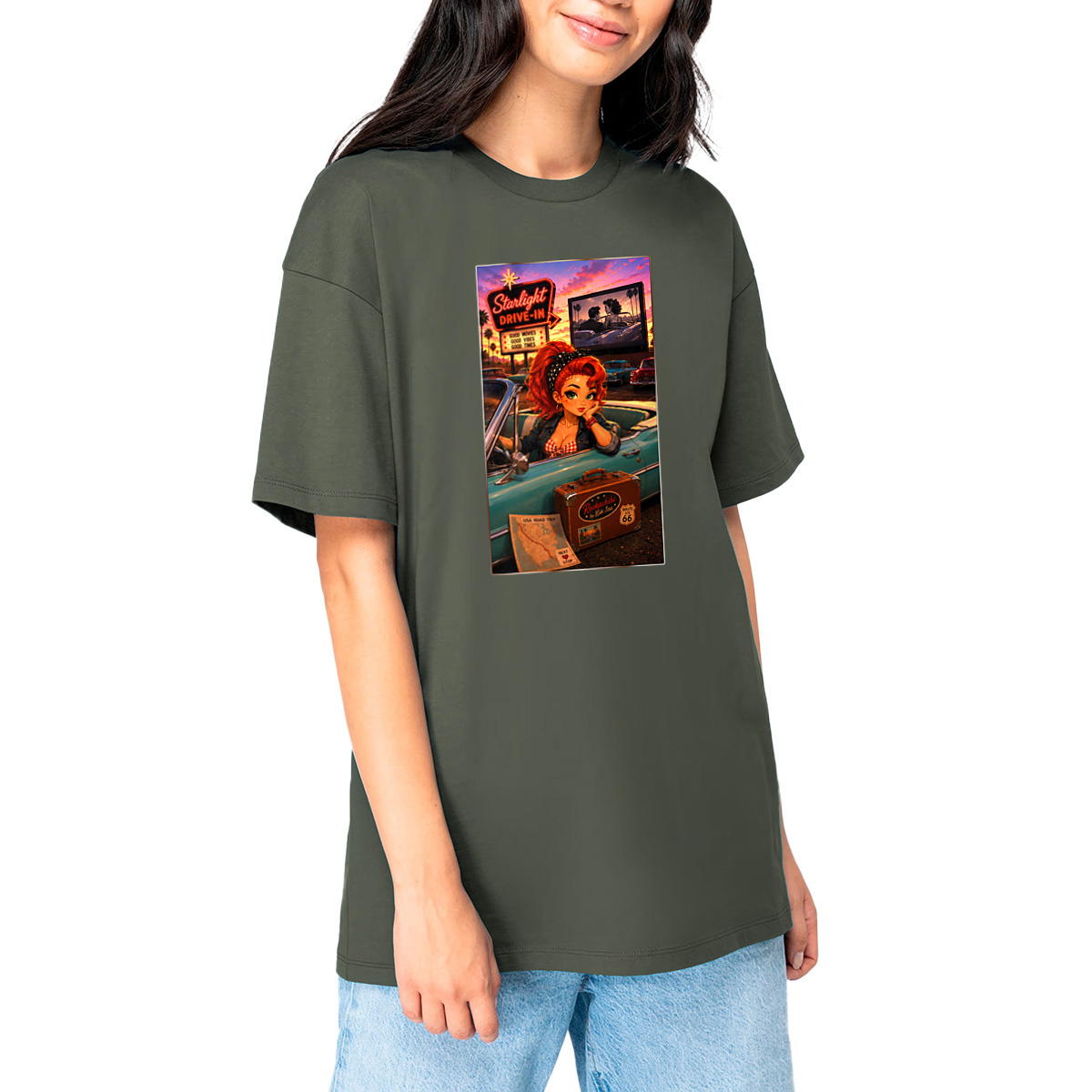 Image front T-shirt Oversize Unisexe Vintage Drive-In Ginger - Rockachibi