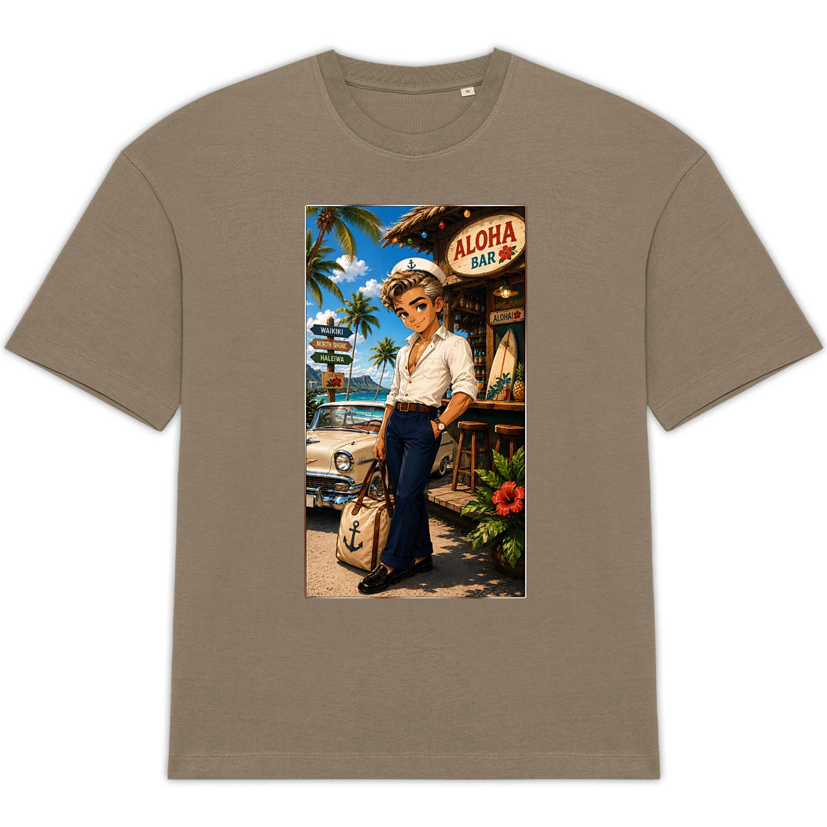 Image front T-shirt Oversize Unisexe Vintage Sailor Bruce Hawaï - Rockachibi
