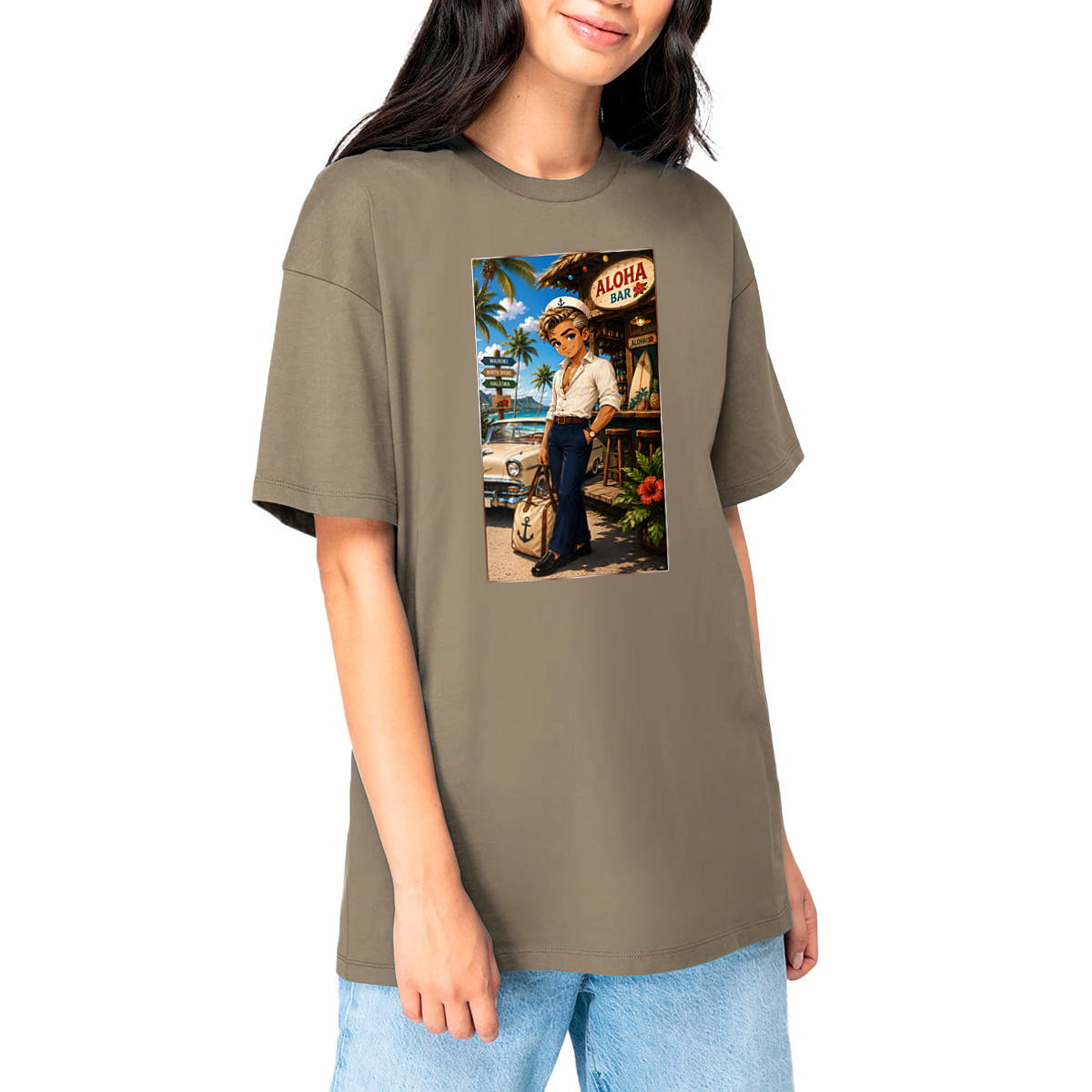 Image front T-shirt Oversize Unisexe Vintage Sailor Bruce Hawaï - Rockachibi