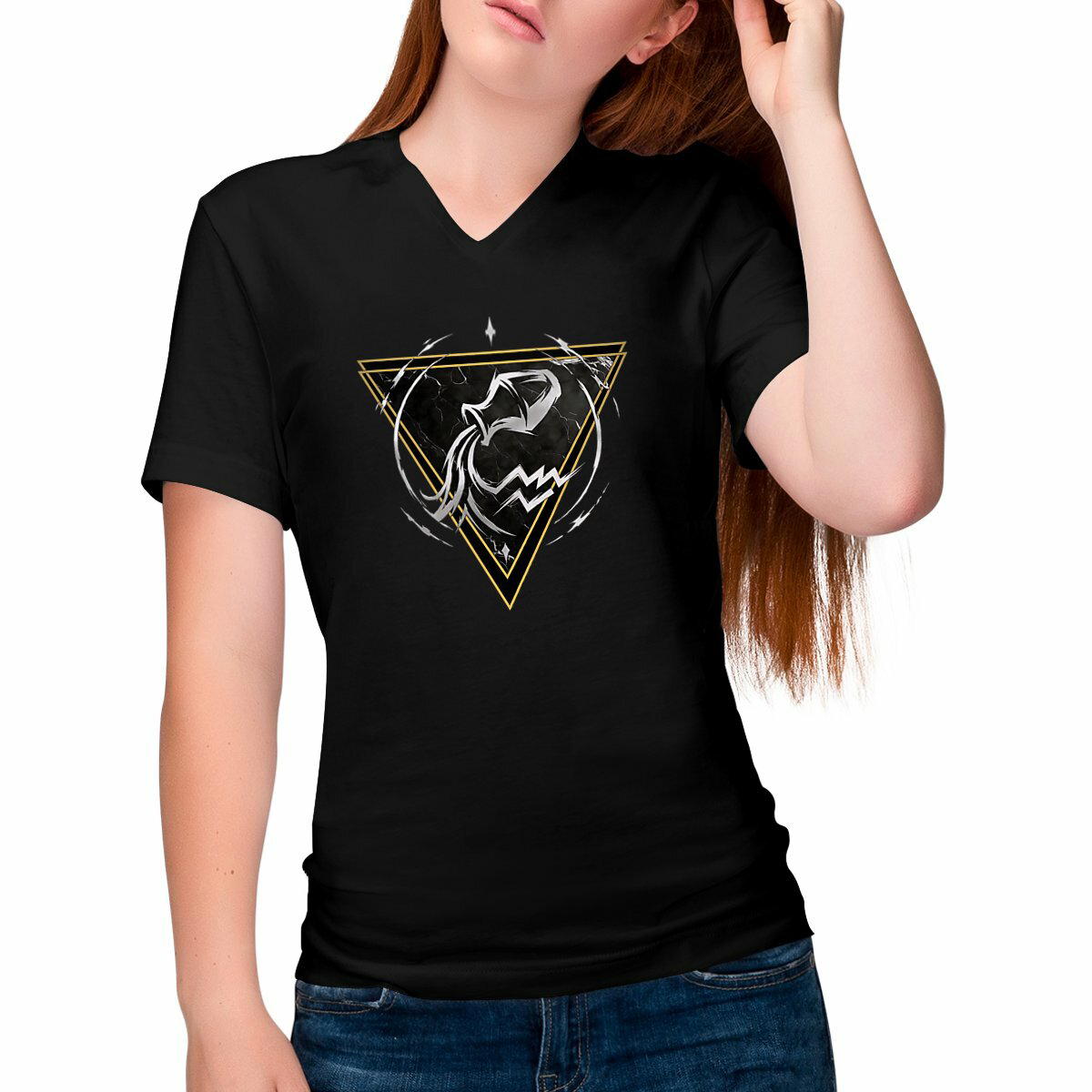 Image front T-shirt Femme Col V - Éclat du Verseau par Kek-Ina
