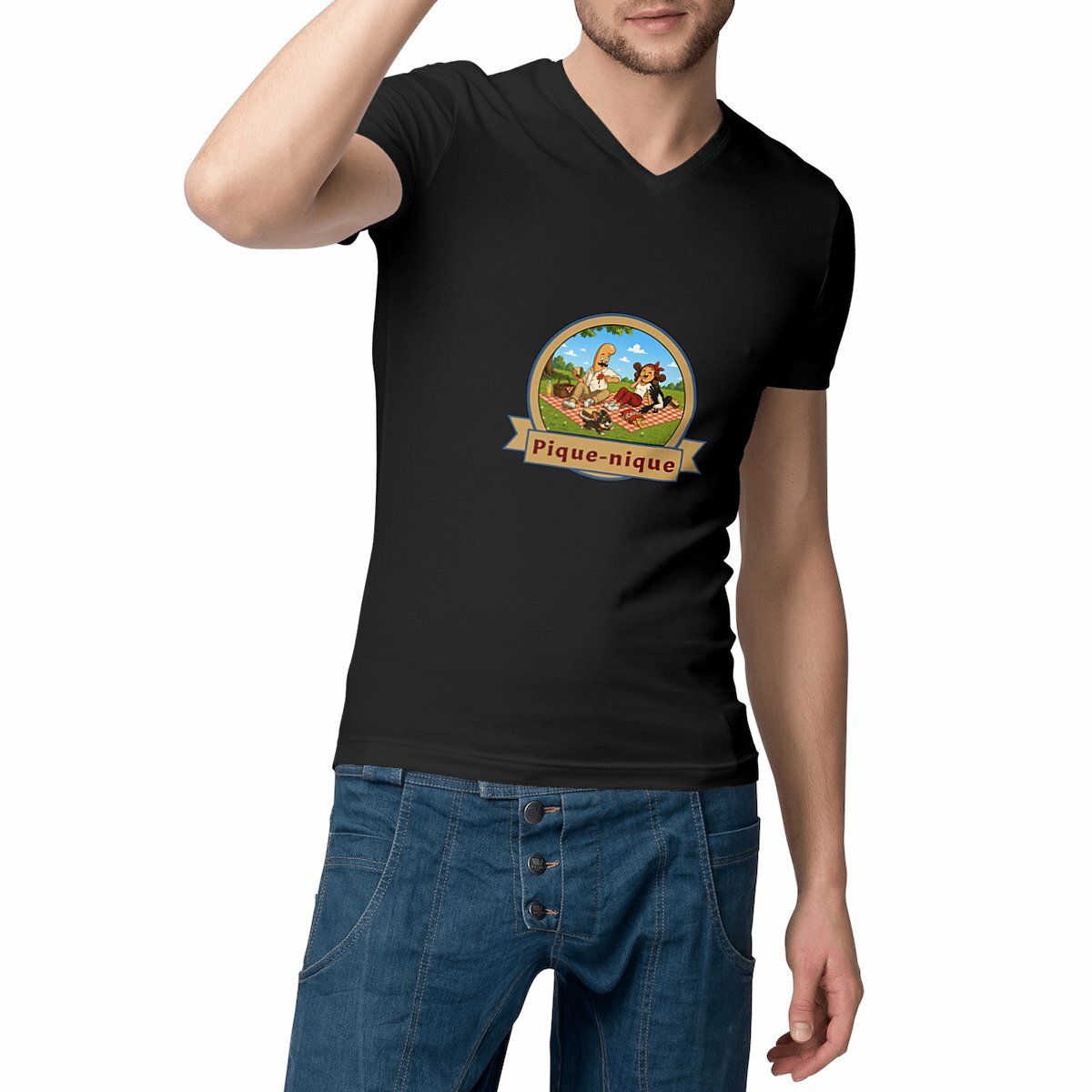 T-shirt Homme Col V : Kékette et Vagina au pique-nique