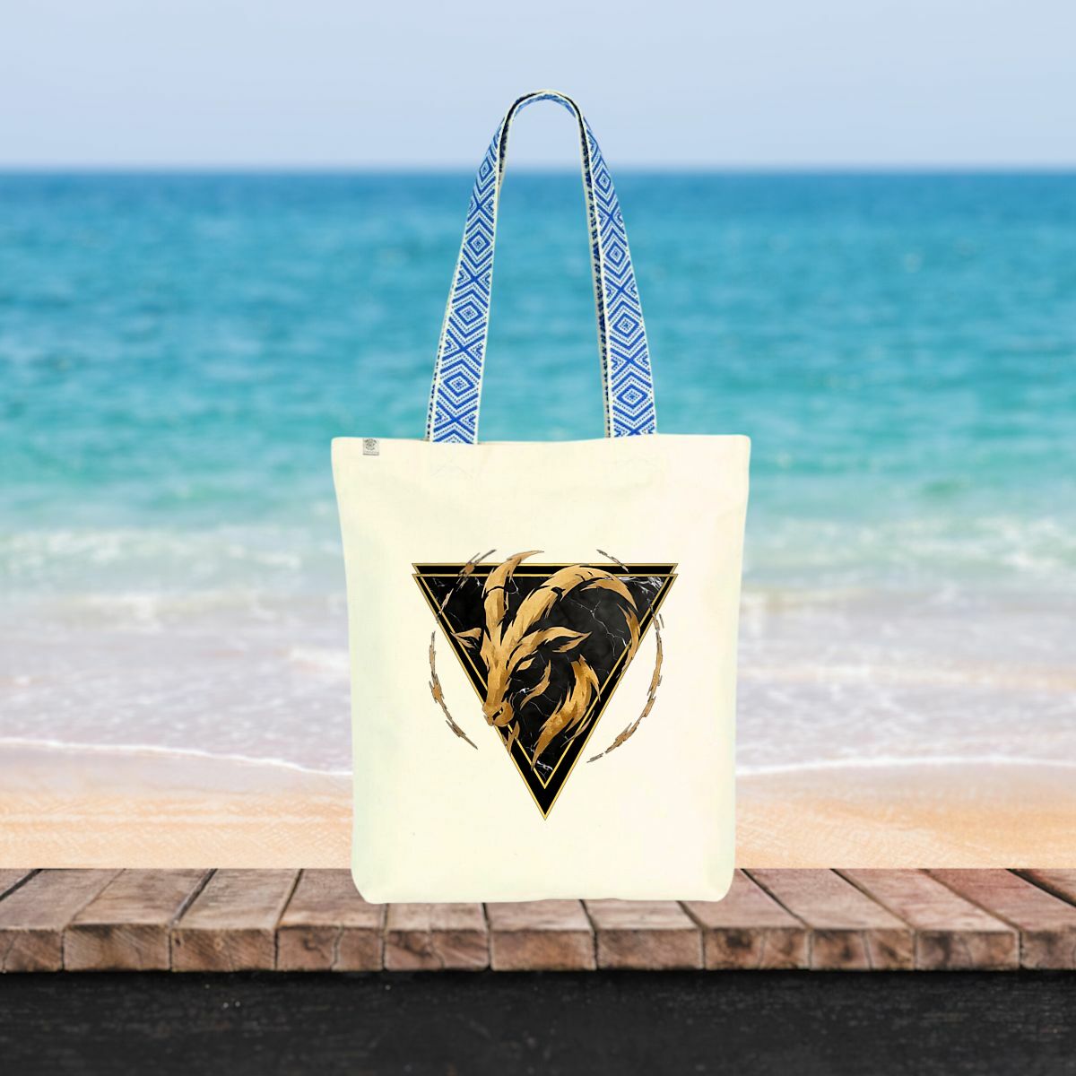 Image front Totebag Capricorne en Coton Bio - Sac en Toile Style Ethnique Élément Terre
