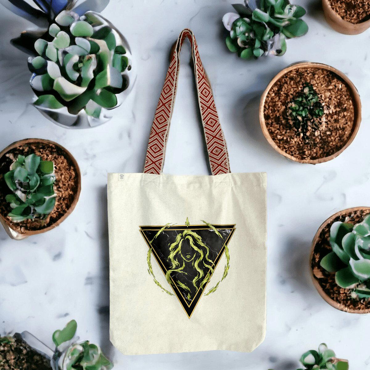 Image front Totebag Vierge en Coton Bio - Sac en Toile Style Ethnique Élément Terre