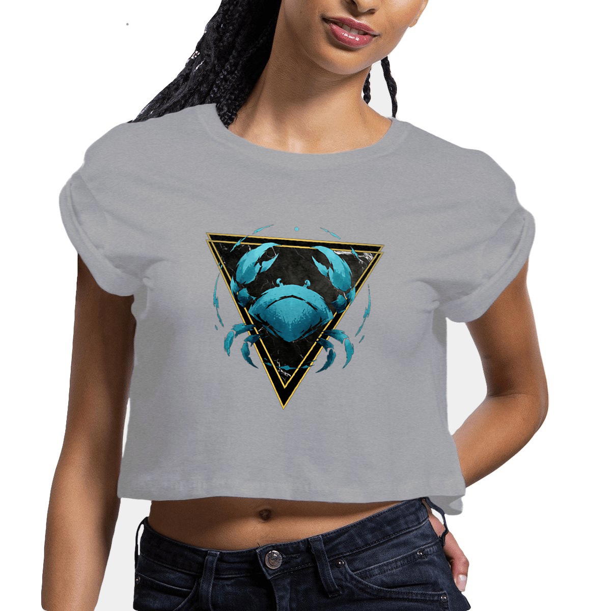 Image front Crop Top Femme Cancer en Coton Bio - Style Ethnique Élément Eau