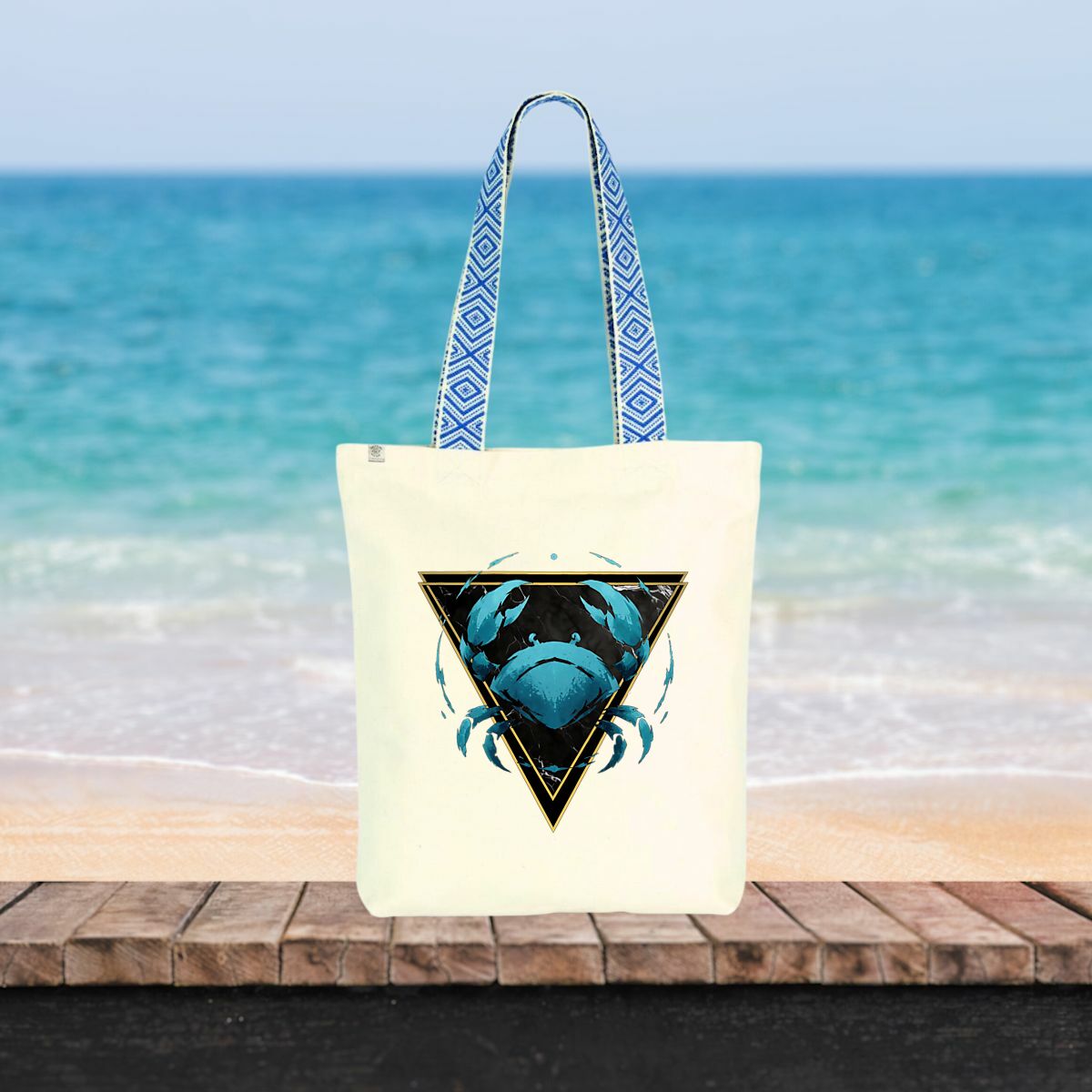 Image front Totebag Cancer en Coton Bio - Sac en Toile Style Ethnique Élément Eau