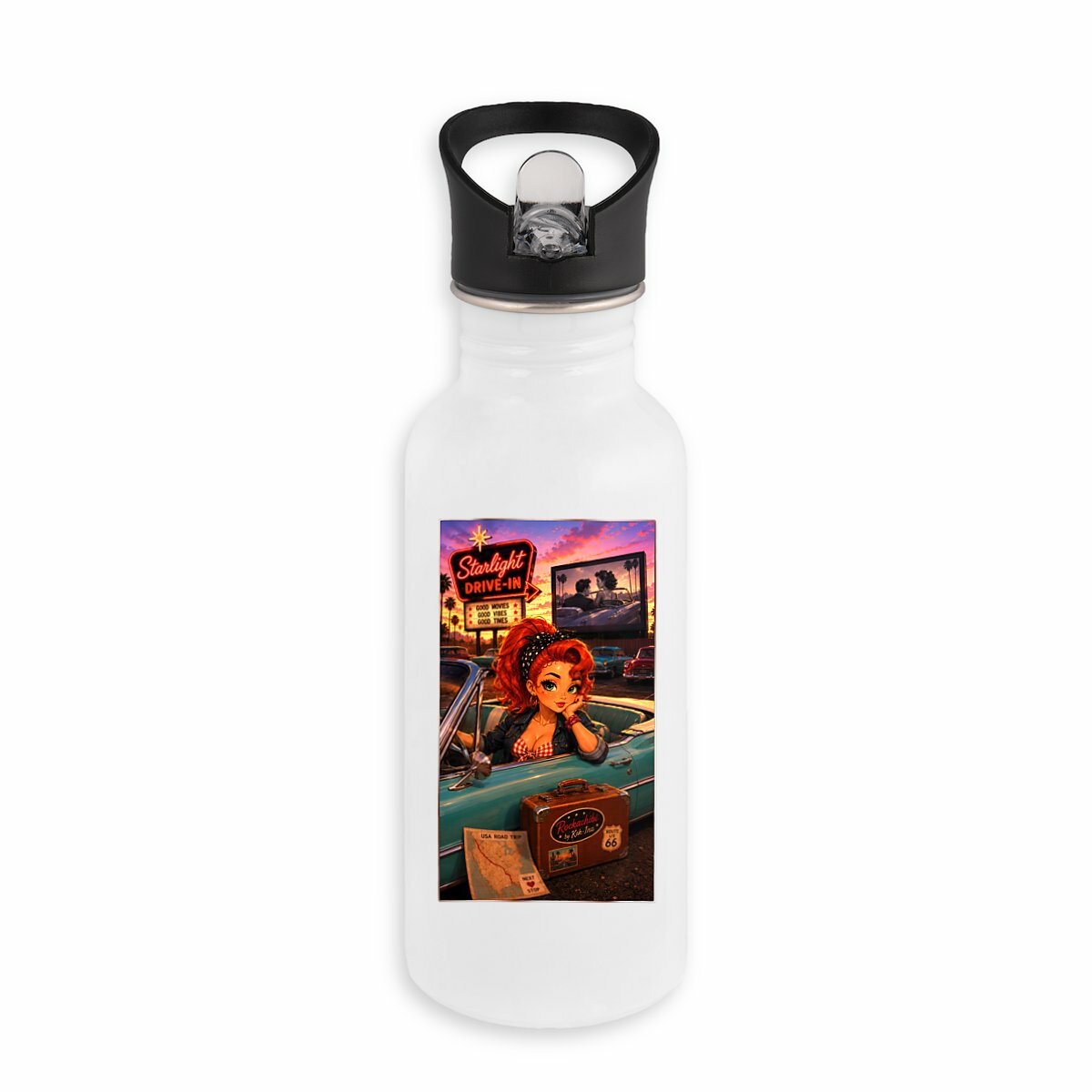 Image front Gourde Isotherme Vintage Route 66 Ginger Drive-In - Rockachibi