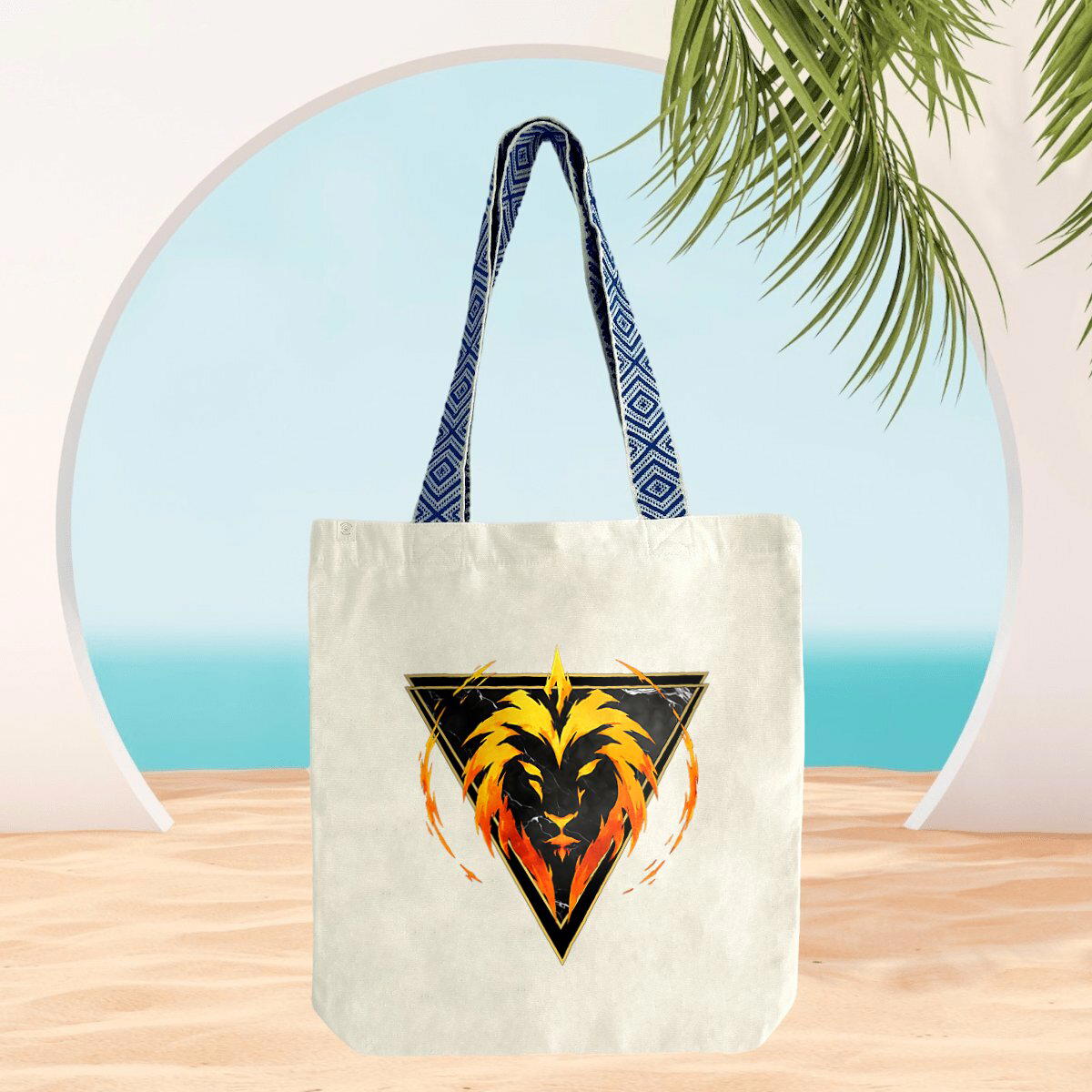 Image front Totebag Lion en Coton Bio - Sac en Toile Style Ethnique Élément Feu