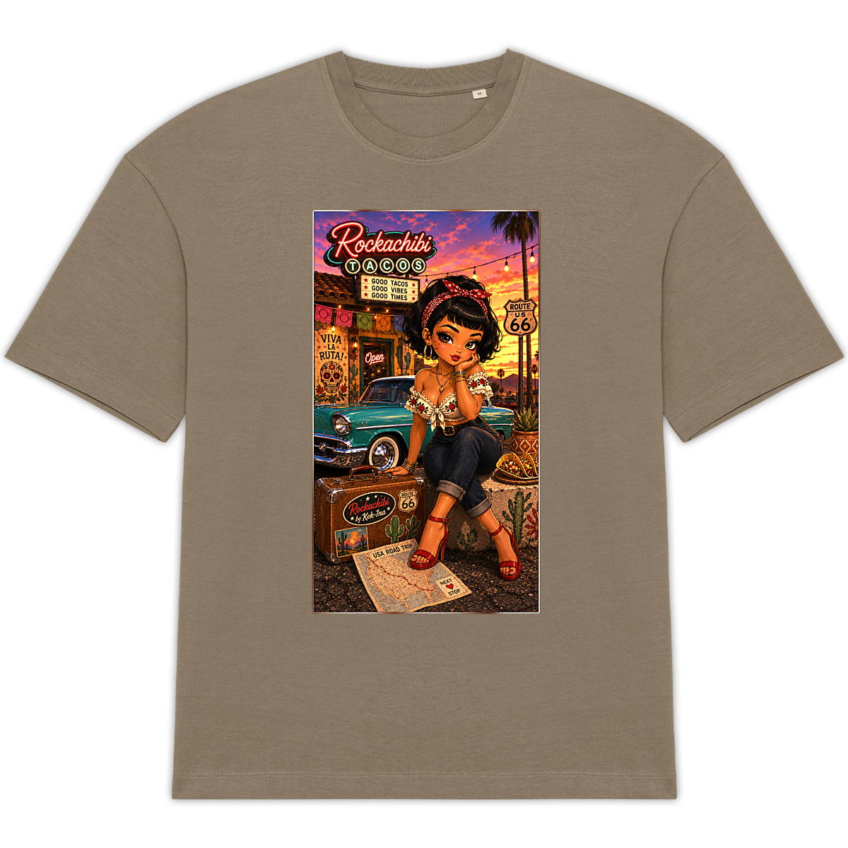 Image front T-shirt Oversize Unisexe Vintage Route 66 Pénélopé - Rockachibi