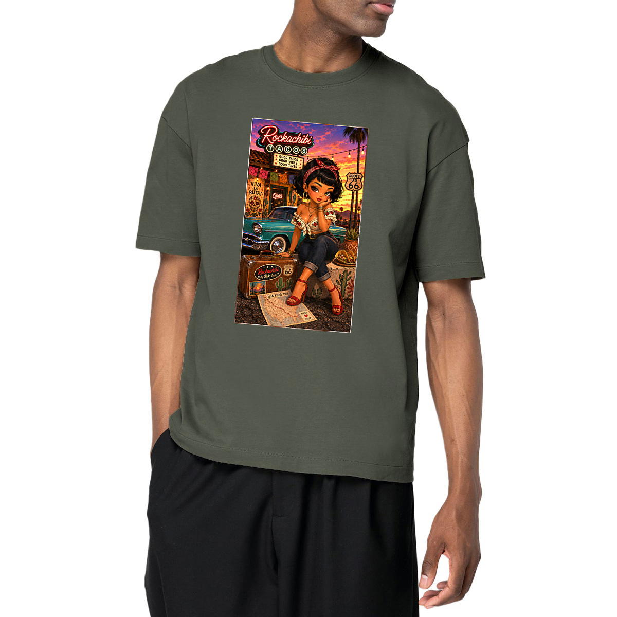 Image front T-shirt Oversize Unisexe Vintage Route 66 Pénélopé - Rockachibi