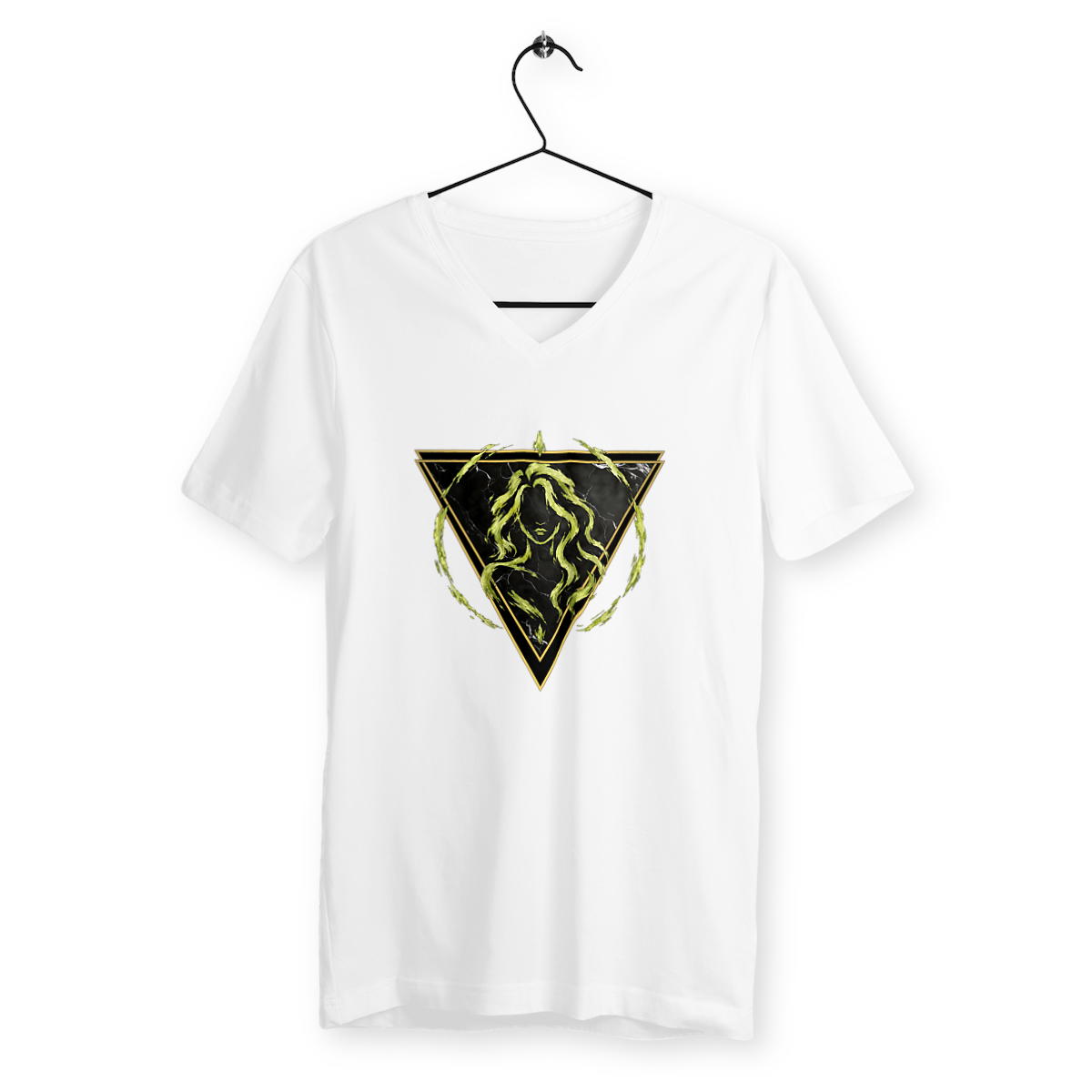 Image front T-shirt Col V Homme Vierge Coton Bio - Style Ethnique Élément Terre