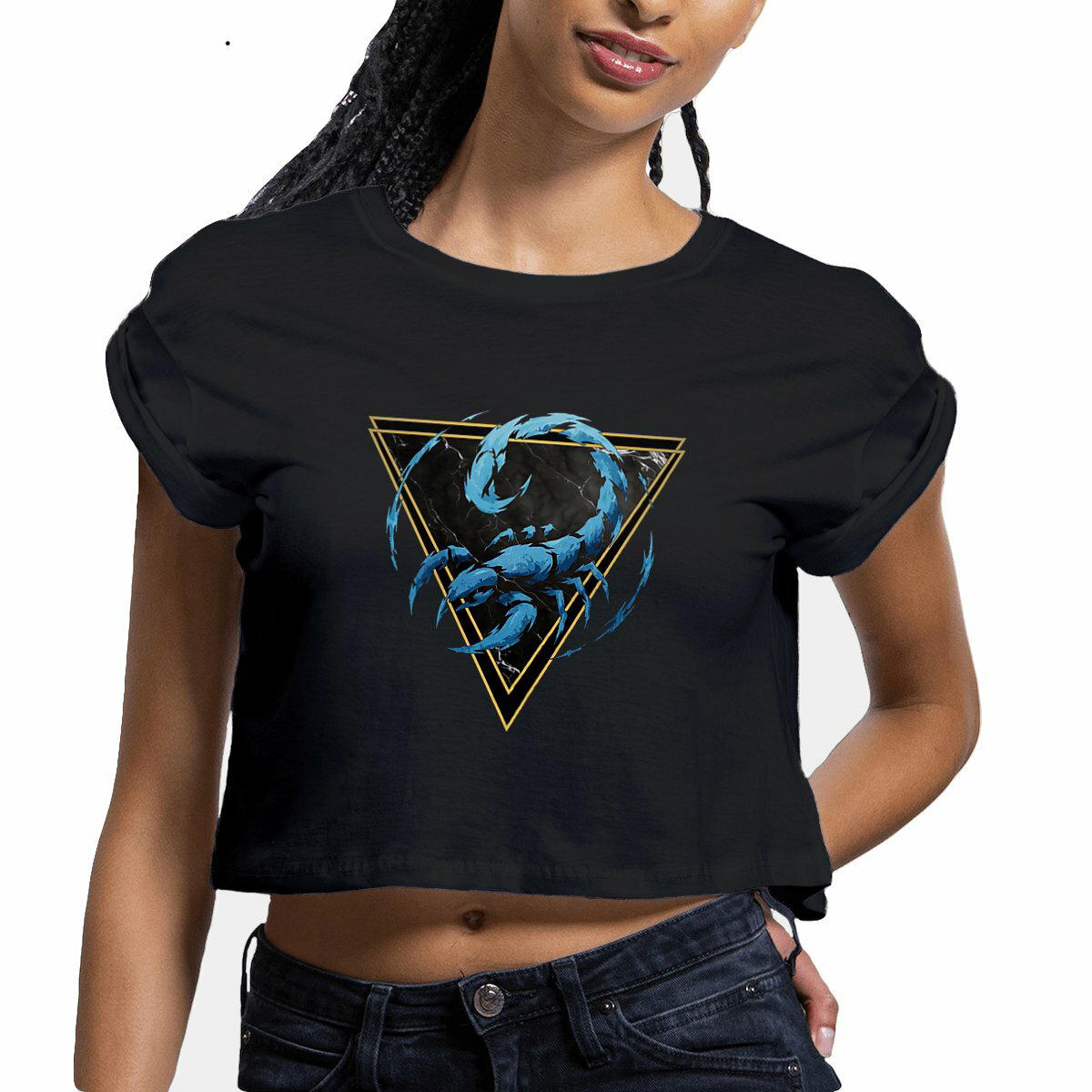 Image front Crop Top Femme Scorpion en Coton Bio - Style Ethnique Élément Eau