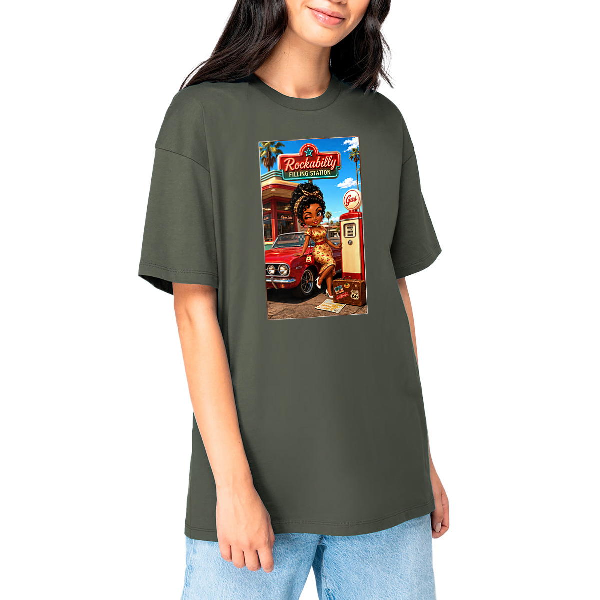 Image front T-shirt Oversize Unisexe Vintage Pin-up Gloria - Rockachibi