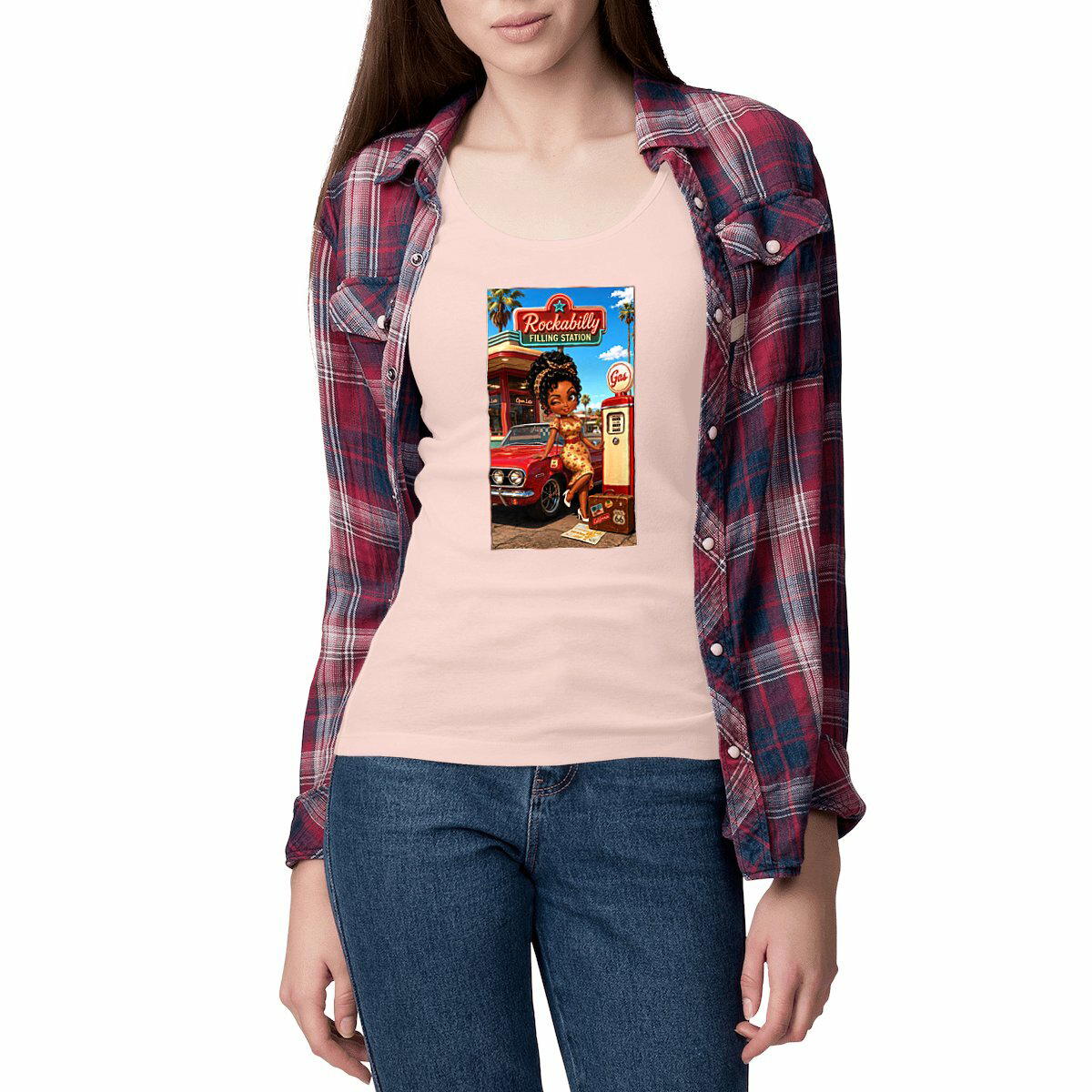 Image front Débardeur cintré Femme Pin-up Rockabilly Gloria - Collection Rockachibi