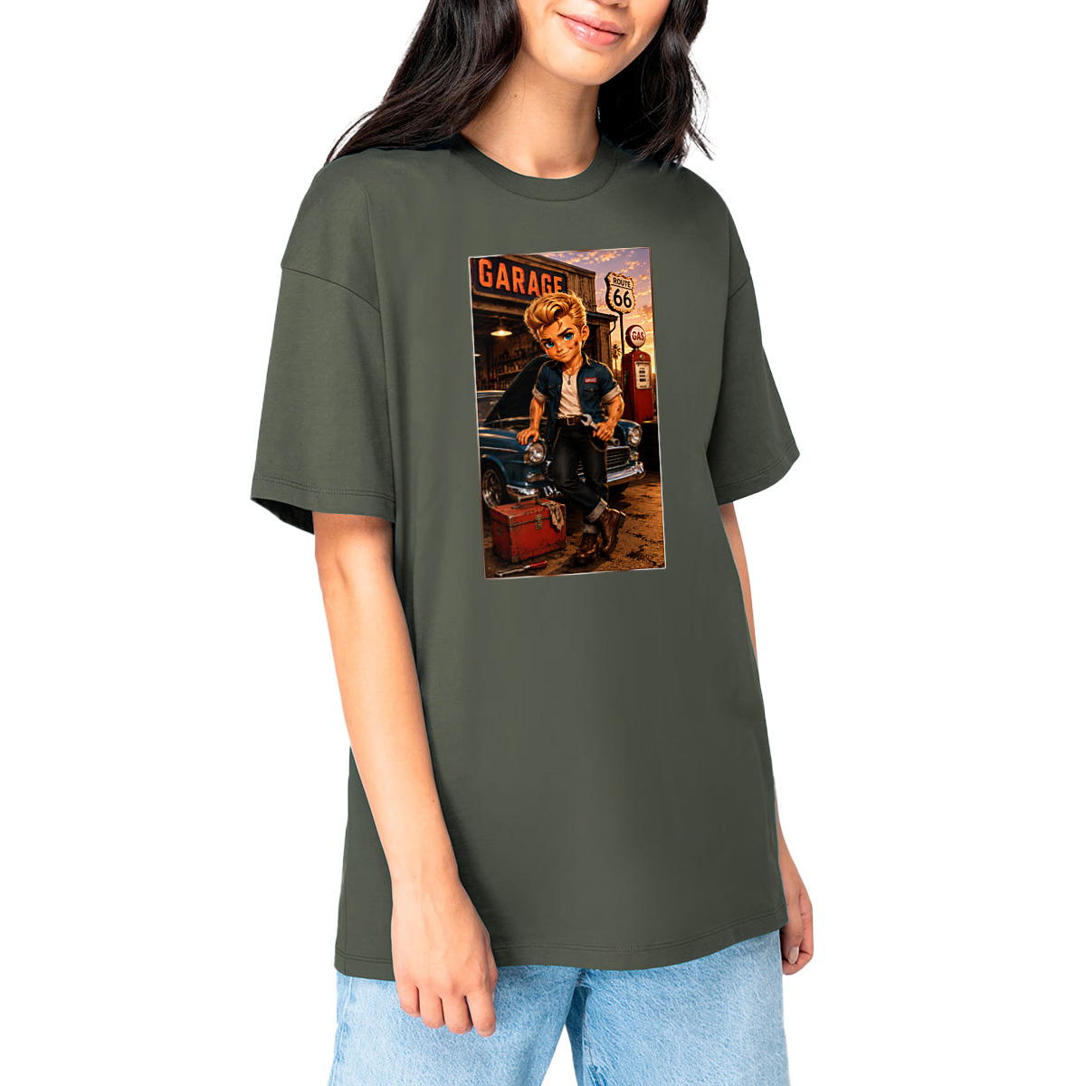 Image front T-shirt Oversize Unisexe Rockabilly Garage Dean - Rockachibi