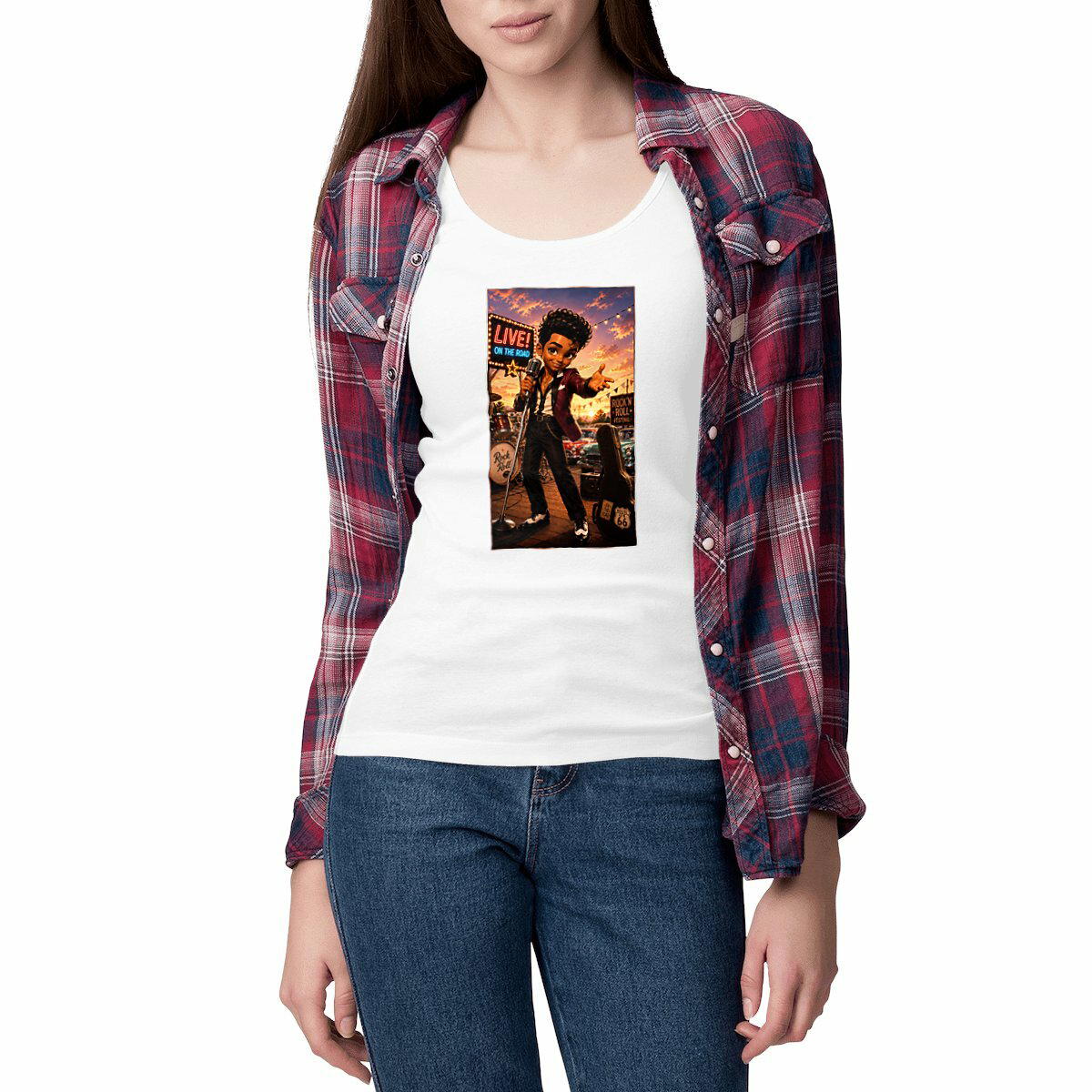 Image front Débardeur cintré Femme Vintage Concert Bobby Musique - Collection Rockachibi