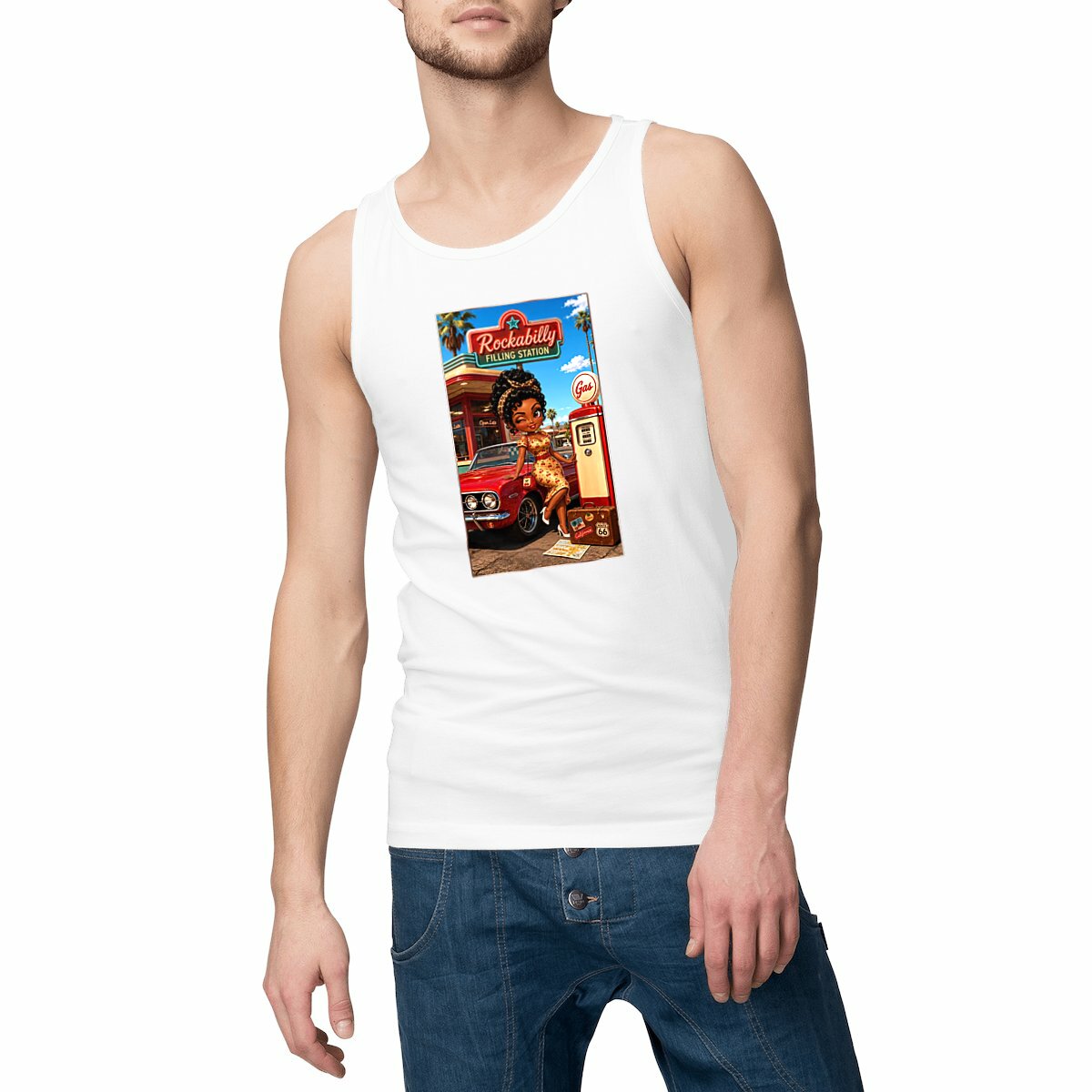 Image front Débardeur Homme Biker Vintage Gloria Route 66 - Rockachibi