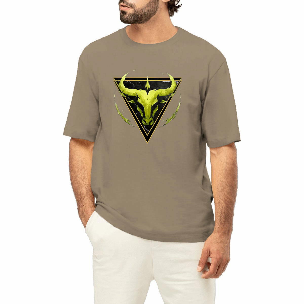 Image front T-shirt Oversized Unisexe Taureau Coton Bio - Style Ethnique Élément Terre
