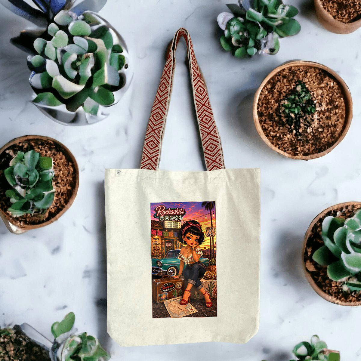 Image front Tote Bag Vintage Pin-up Pénélopé Viva La Ruta - Rockachibi