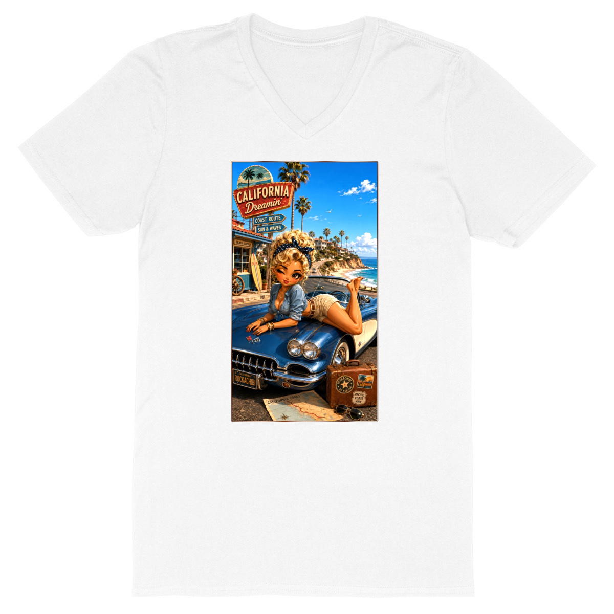 Image front T-shirt Col V Femme Vintage Crystal - Rockachibi