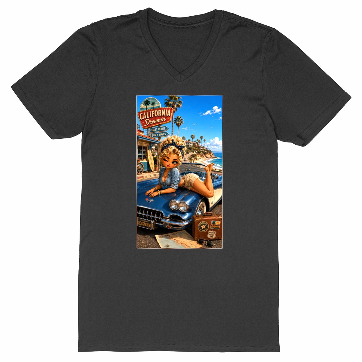 Image front T-shirt Col V Femme Vintage Crystal - Rockachibi