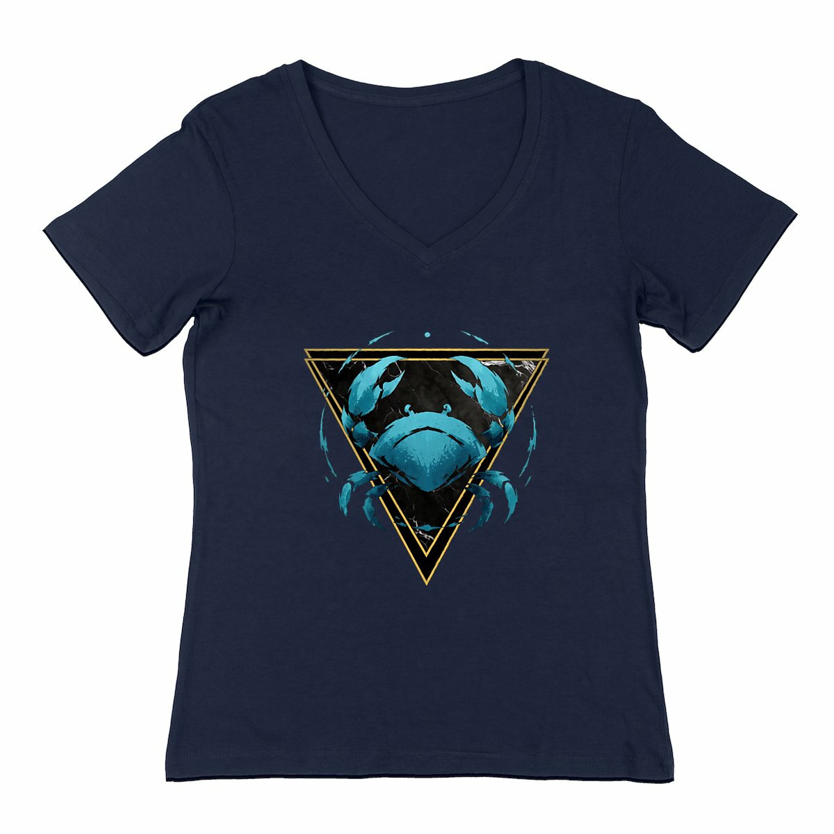 Image front T-shirt Col V Femme Cancer Coton Bio - Style Ethnique Élément Eau