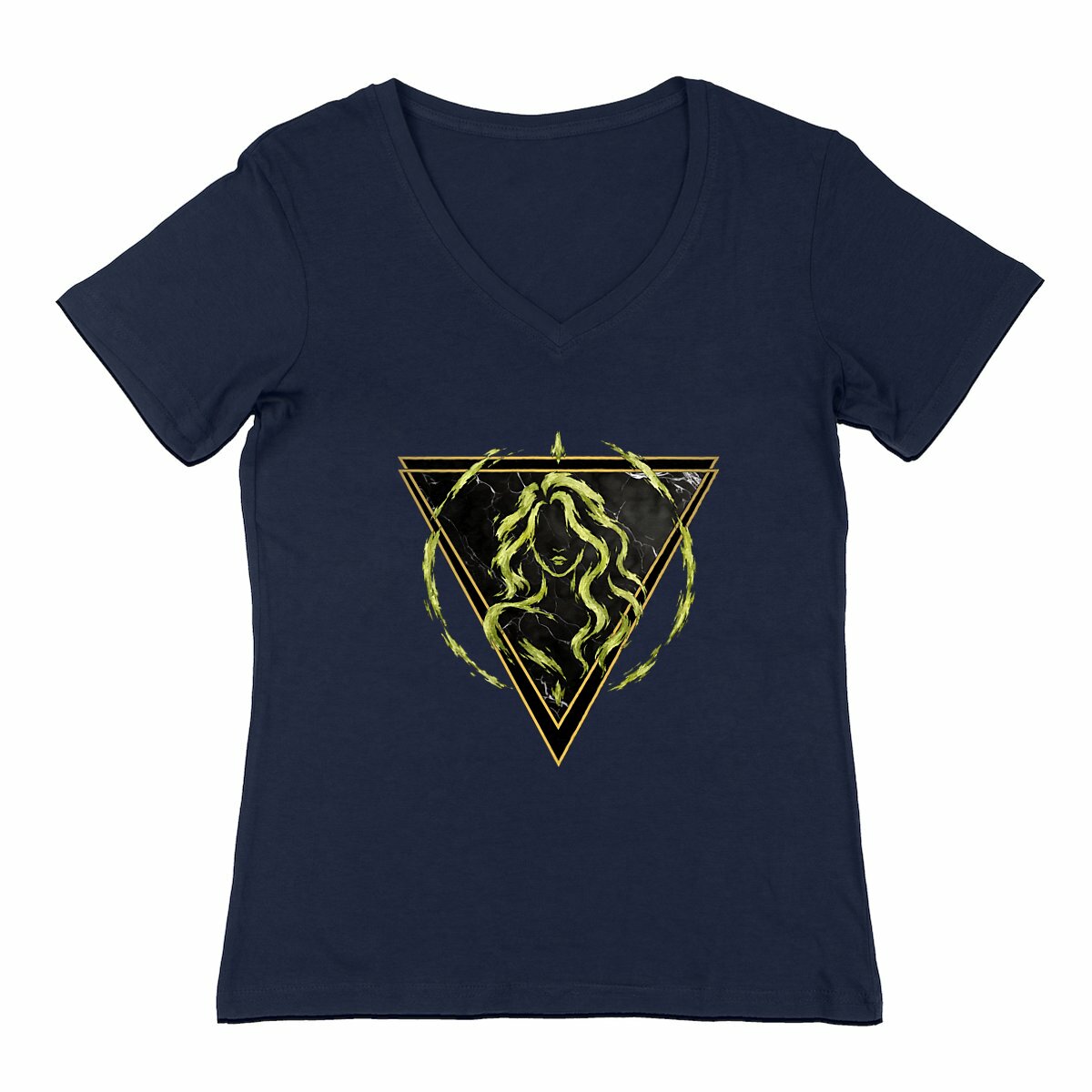Image front T-shirt Col V Femme Vierge Coton Bio - Style Ethnique Élément Terre