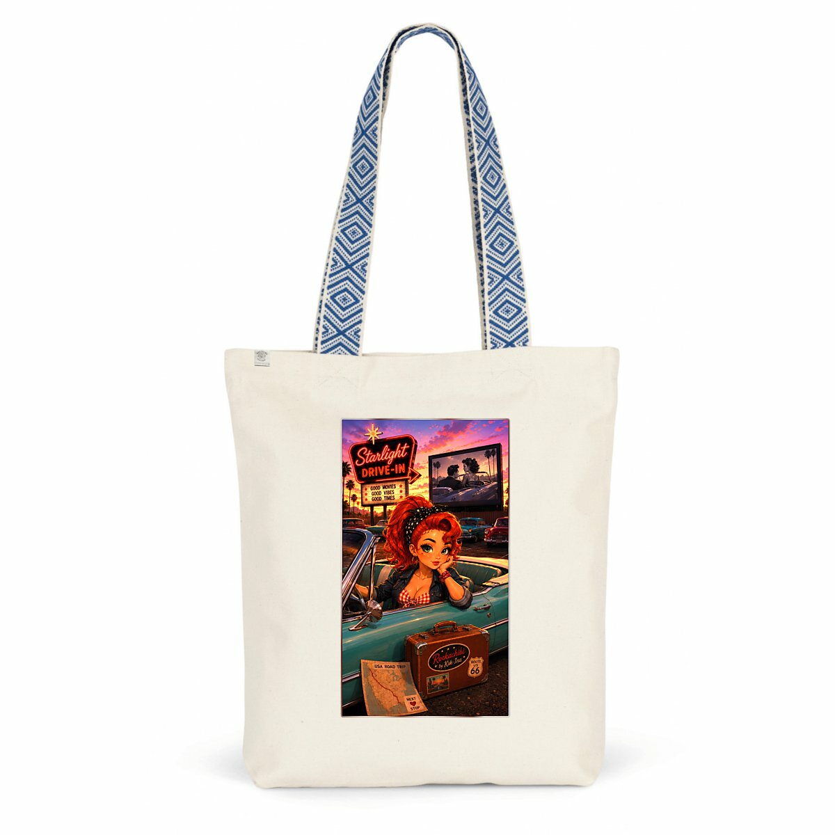 Image front Tote Bag Vintage Pin-up Ginger Starlight Drive-In - Rockachibi