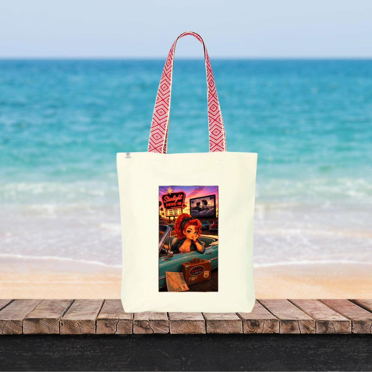 Image front Tote Bag Vintage Pin-up Ginger Starlight Drive-In - Rockachibi