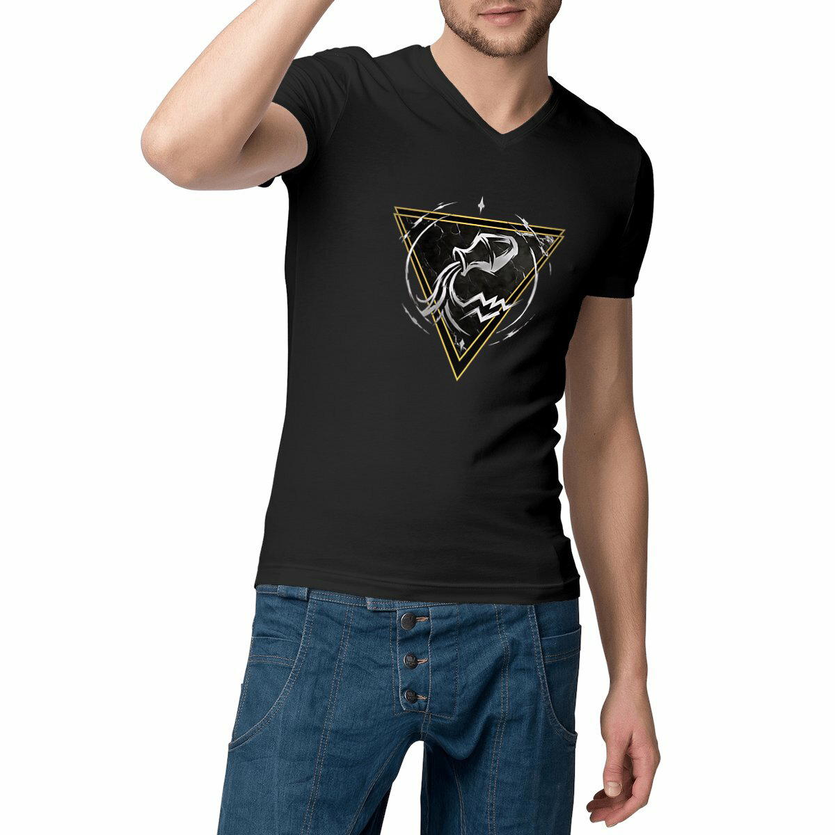 Image front T-shirt Homme Col V - Découvrez le Verseau avec Kek-Ina