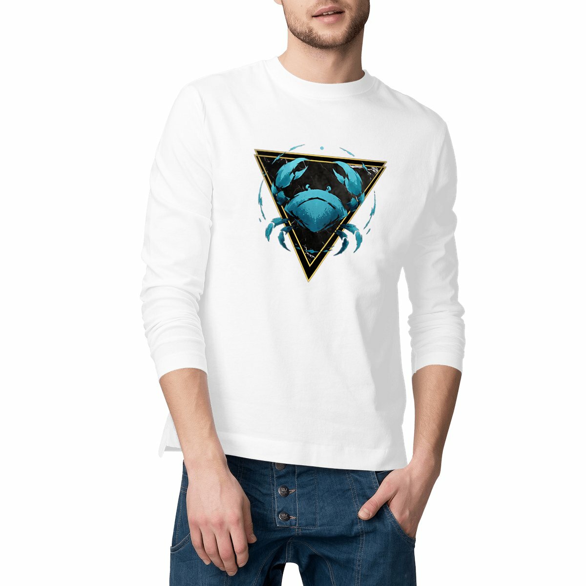 Image front T-shirt Manches Longues Homme Cancer Coton Bio - Style Ethnique Élément Eau