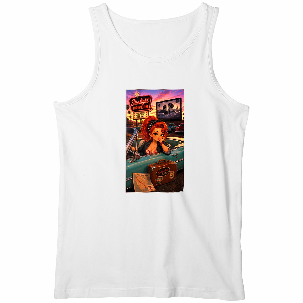 Image front Débardeur Homme Rockabilly Route 66 Ginger Drive-In - Rockachibi