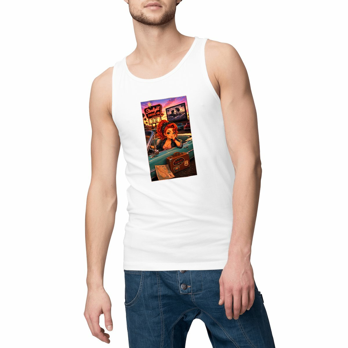 Image front Débardeur Homme Rockabilly Route 66 Ginger Drive-In - Rockachibi