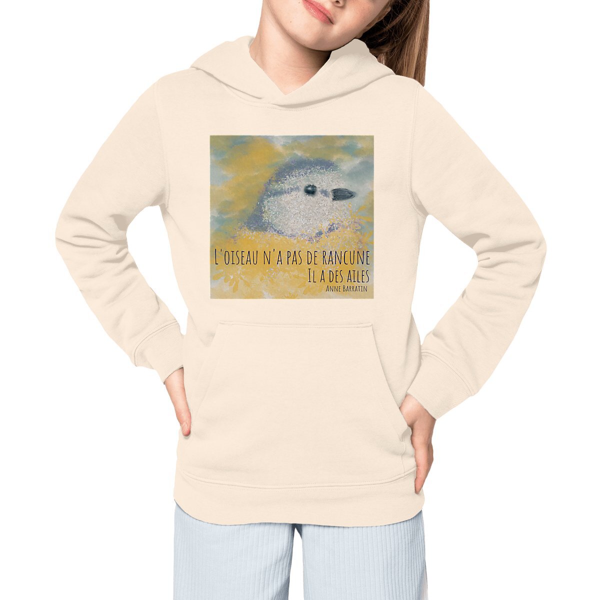Image front L'oiseau n'a pas de rancune : sweet capuche enfant coton bio et polyester recyclé