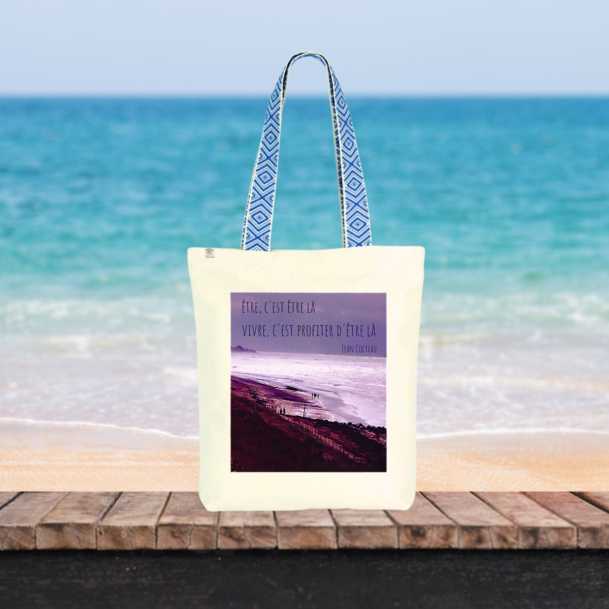 Image front Plage île de Ré : totebag éthnique coton et polyester recyclés 