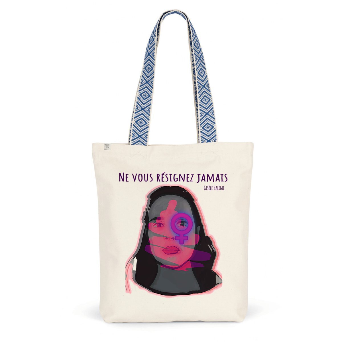 Image back Ne vous résignez jamais : totebag éthnique, 80% coton et 20% polyester recyclés