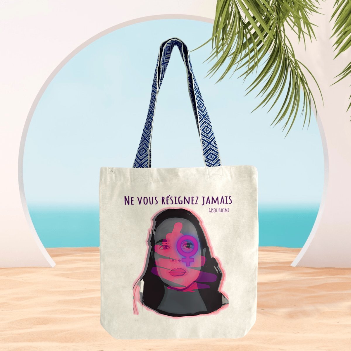 Image front Ne vous résignez jamais : totebag éthnique, 80% coton et 20% polyester recyclés